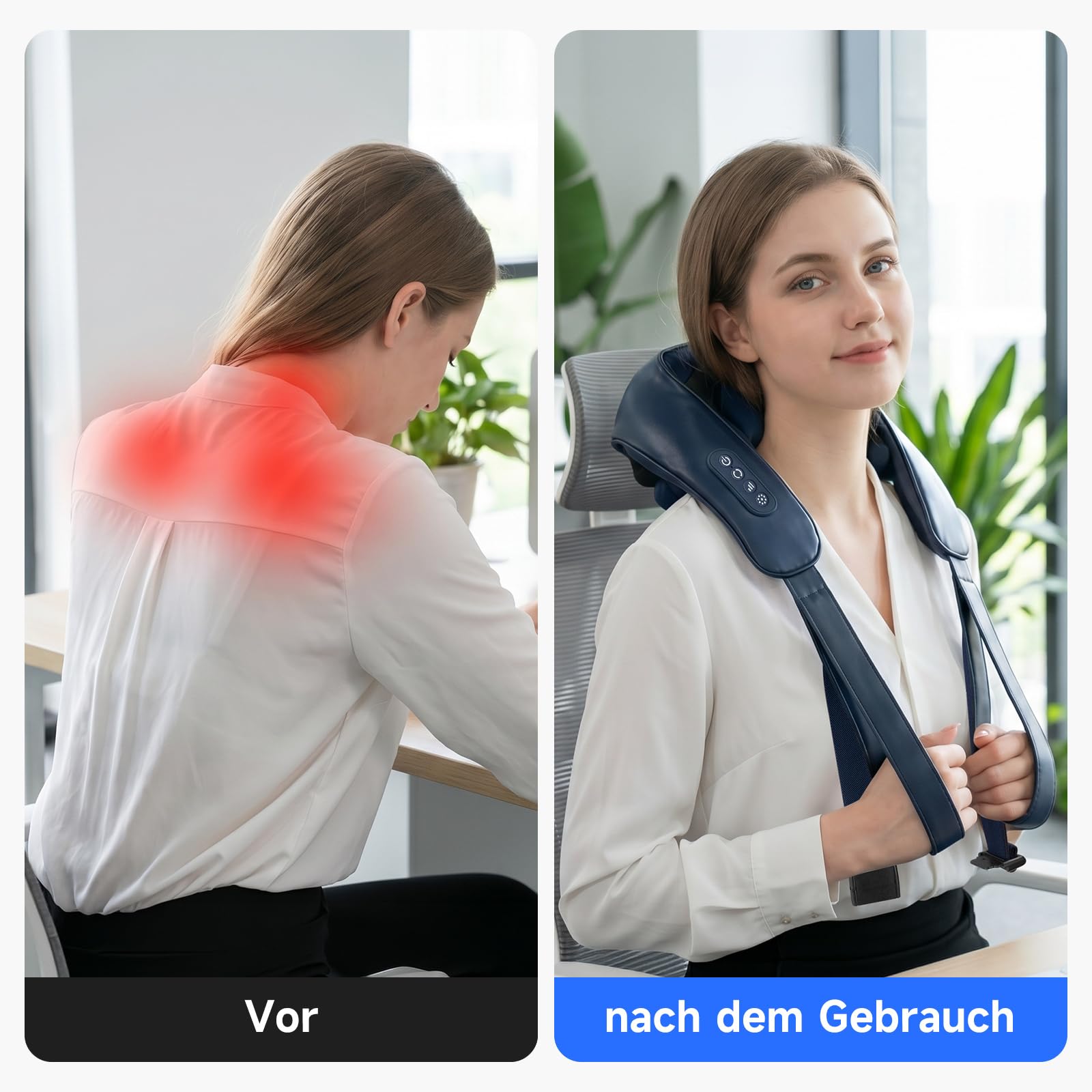 8D Shiatsu Massagegerät Pro, Kabellos Nackenmassagegerät mit Wärme