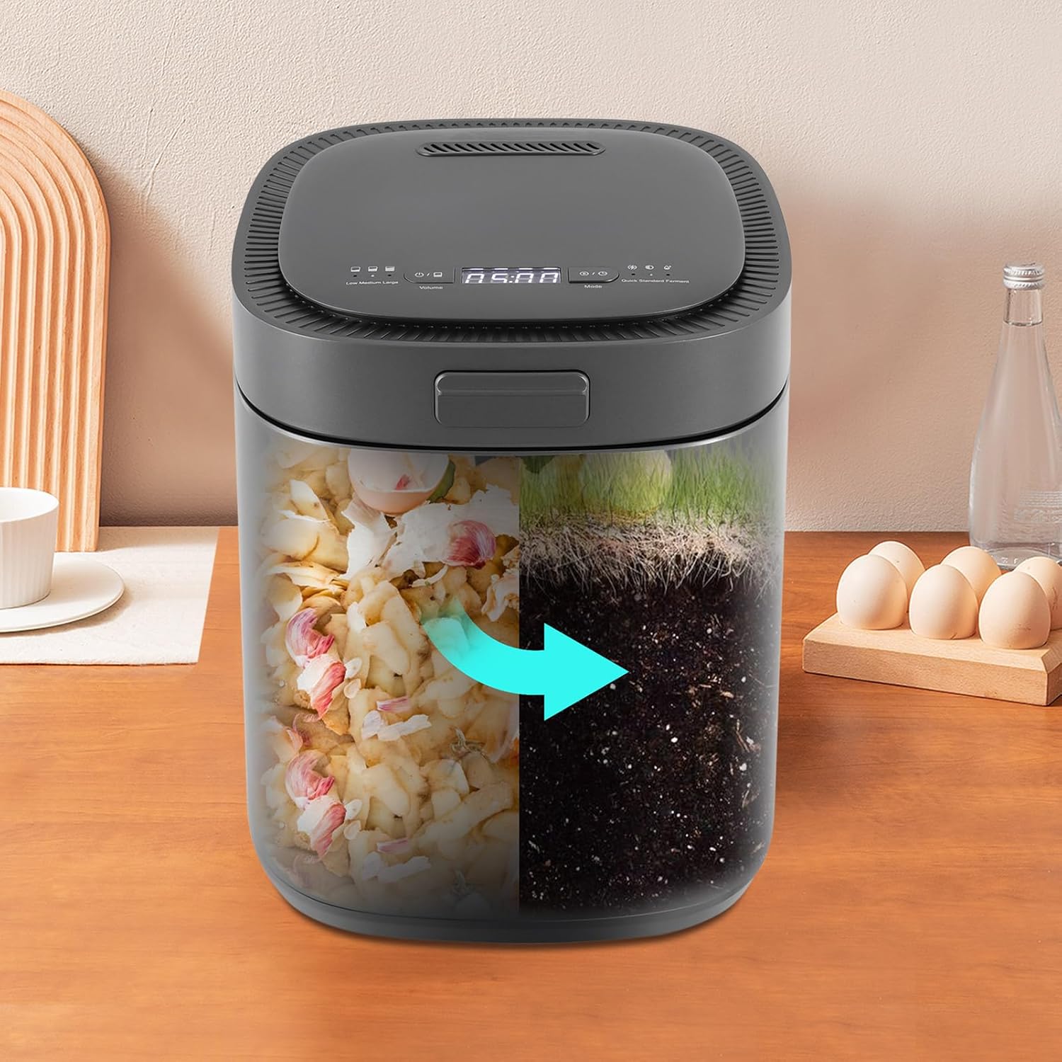 Black Electric Composting Machine 2.5L Kitchen Countertop Food Recycler Indoor Composter Bucket for Apartment Office Small Space Odor Reduction One-Button Start Auto Shut-Off 110V 25W 15-Hour Cycle