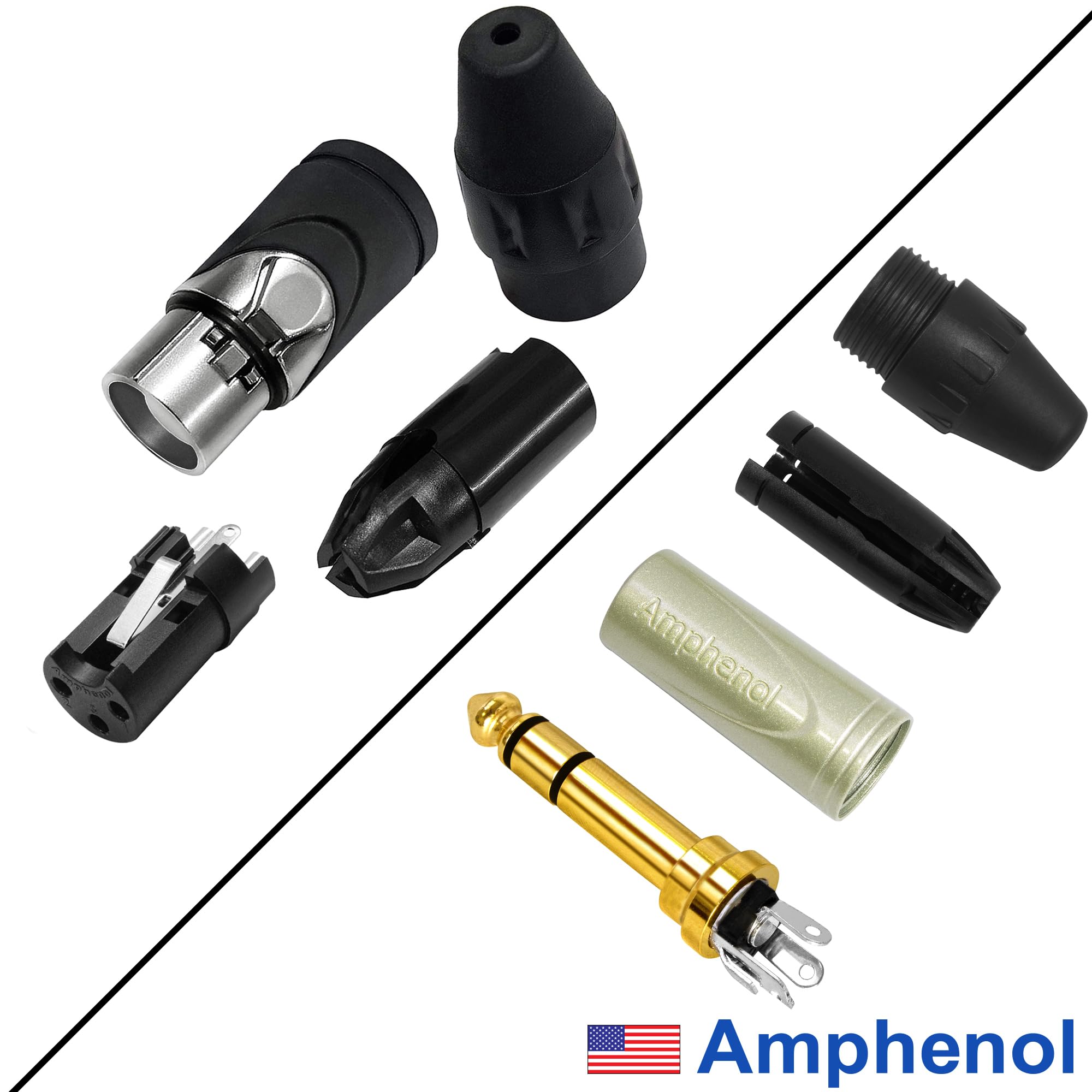 2 unità, cavo da XLR Star-Quad bilanciato Star-Quad da XLR a TRS ultra silenzioso ultra flessibile bilanciato da XLR a TRS con connettori stereo Amphenol AXX3F femmina XLR e QS3P-AU dritti TRS stereo