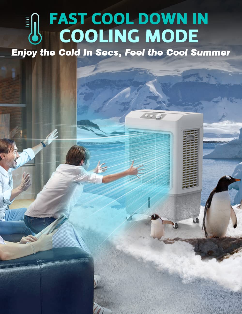 Evaporative Cooler FANCOLE 2 IN 1 Windowless Air Conditioner, 3 Speed