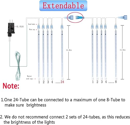 Miniatura 6 de Decoraciones de Navidad para exteriores, 24 tubos de luces de lluvia de meteoritos (igual a 3 juegos de 8 tubos), luces LED de carámbano azul hielo
