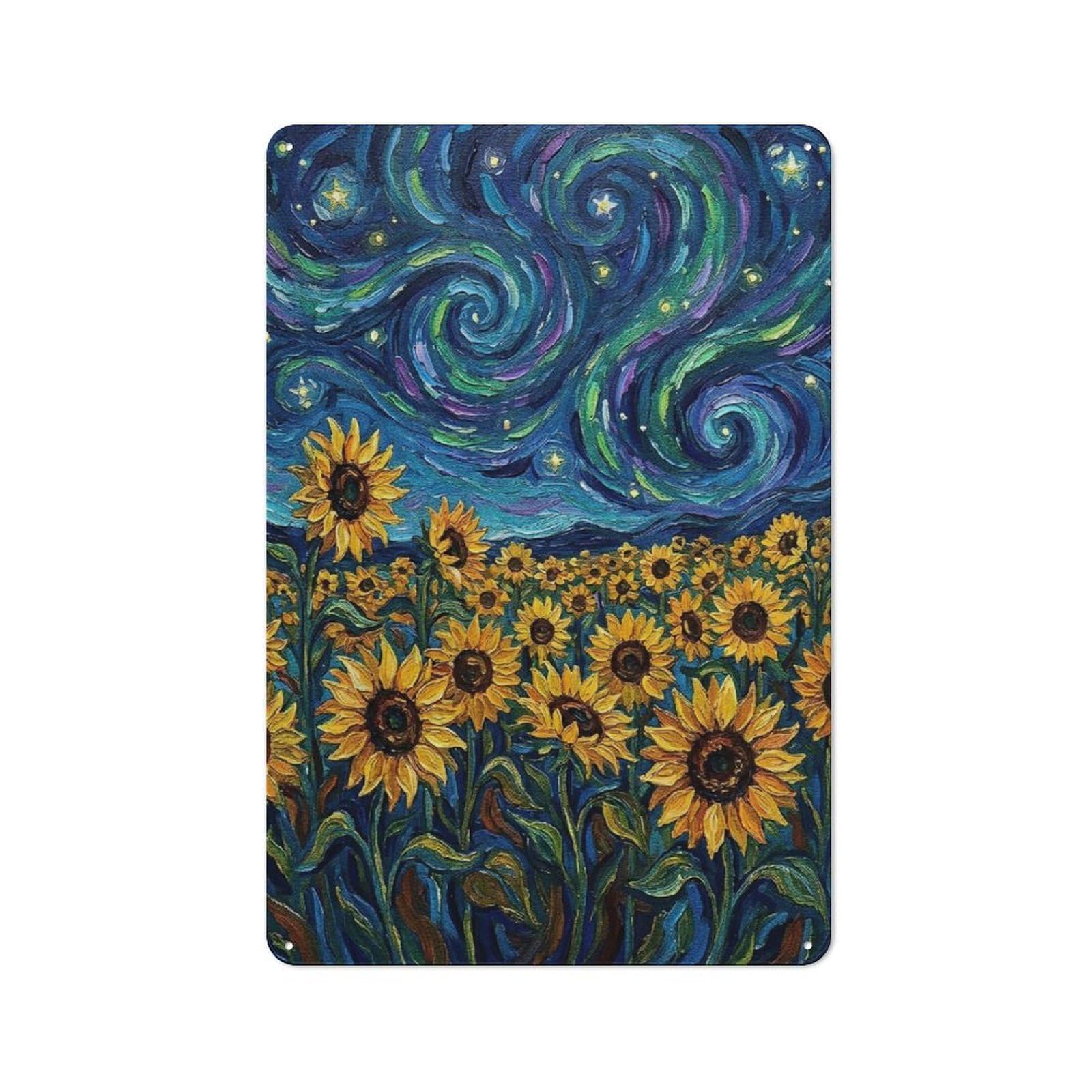 Junmoney Style-12 Outdoor Room Shed Metal Sign 30X20cm Featuring Sunflower Field Under Swirling Night Sky, Utility Space Decor For Patio Bar, Workshop, Shed Or Kitchen