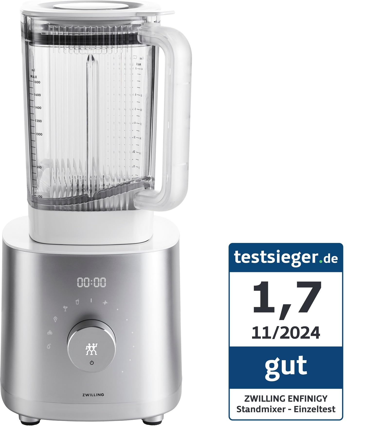 ZWILLING ENFINIGY Hochleistungsstandmixer 1.8 Liter, Mixer mit Edelstahl-Winglet-Klinge & 1600-Watt-Hochleistungsmotor, Silber