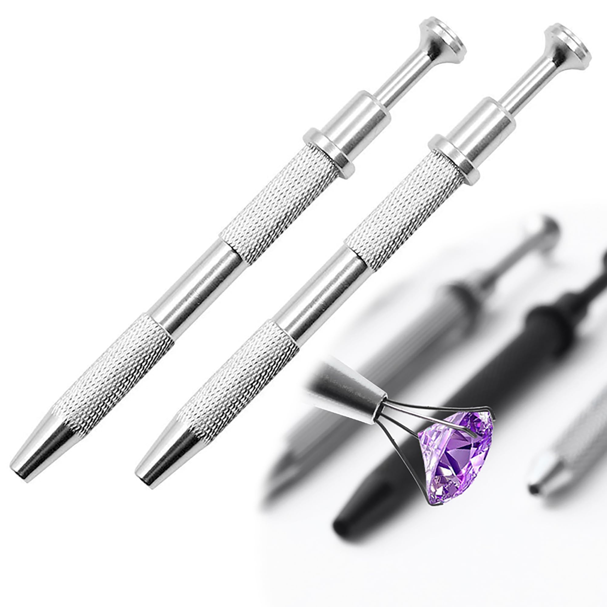 【AAGWW】ステンレス 四つ爪クリップ 裸ドリル つかみ 宝石 ジルコン ダイヤモンド ジュエリー ピンセット アクセサリー器具 工具を使用する(デザイン：シルバーロングタイプの4爪クリップ、合計2個入)