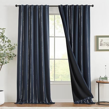 jinchan Boho Blackout Curtains, Blue Curtains 96 Inches Long