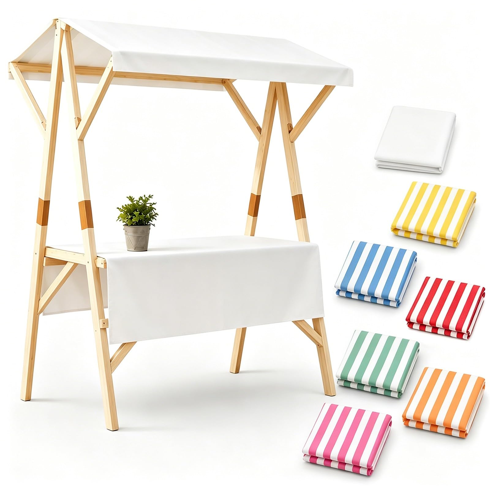 HARELA Marktstand Imbisswagen Aus Holz, Faltbarer Verkaufsstand, Marktstand-Ausstellungsständer für Outdoor, Handwerksshows/Corporate Promo(White,120cm/47.2in)