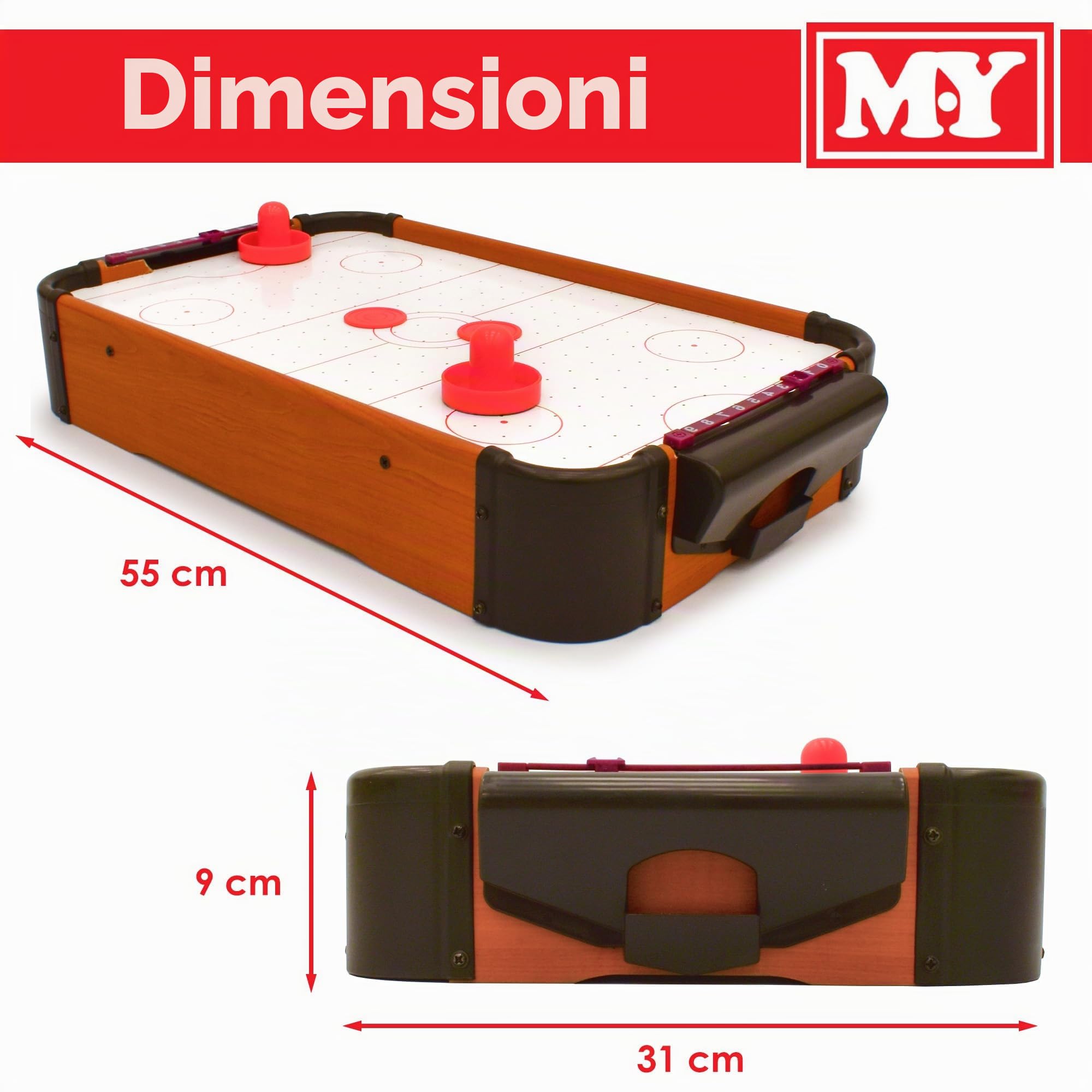 M.Y 55 x 31 cm Tavolo Air Hockey – Compatto gioco portatile per bambini e adulti, divertente intrattenimento da tavolo al coperto