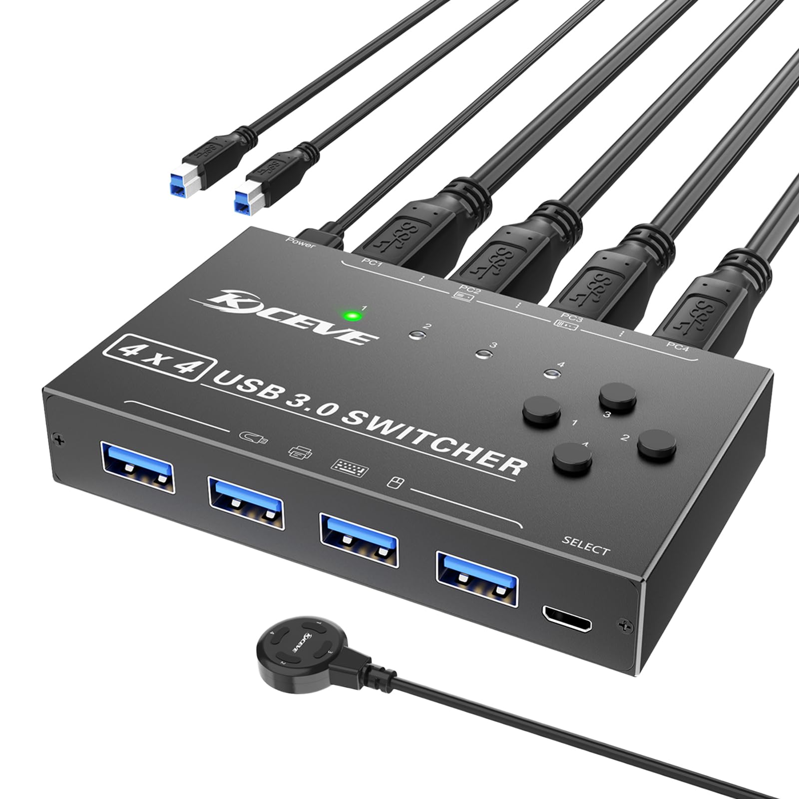 USB 3.0 Switch 4 Computers, 4 Port USB Switcher Selector for