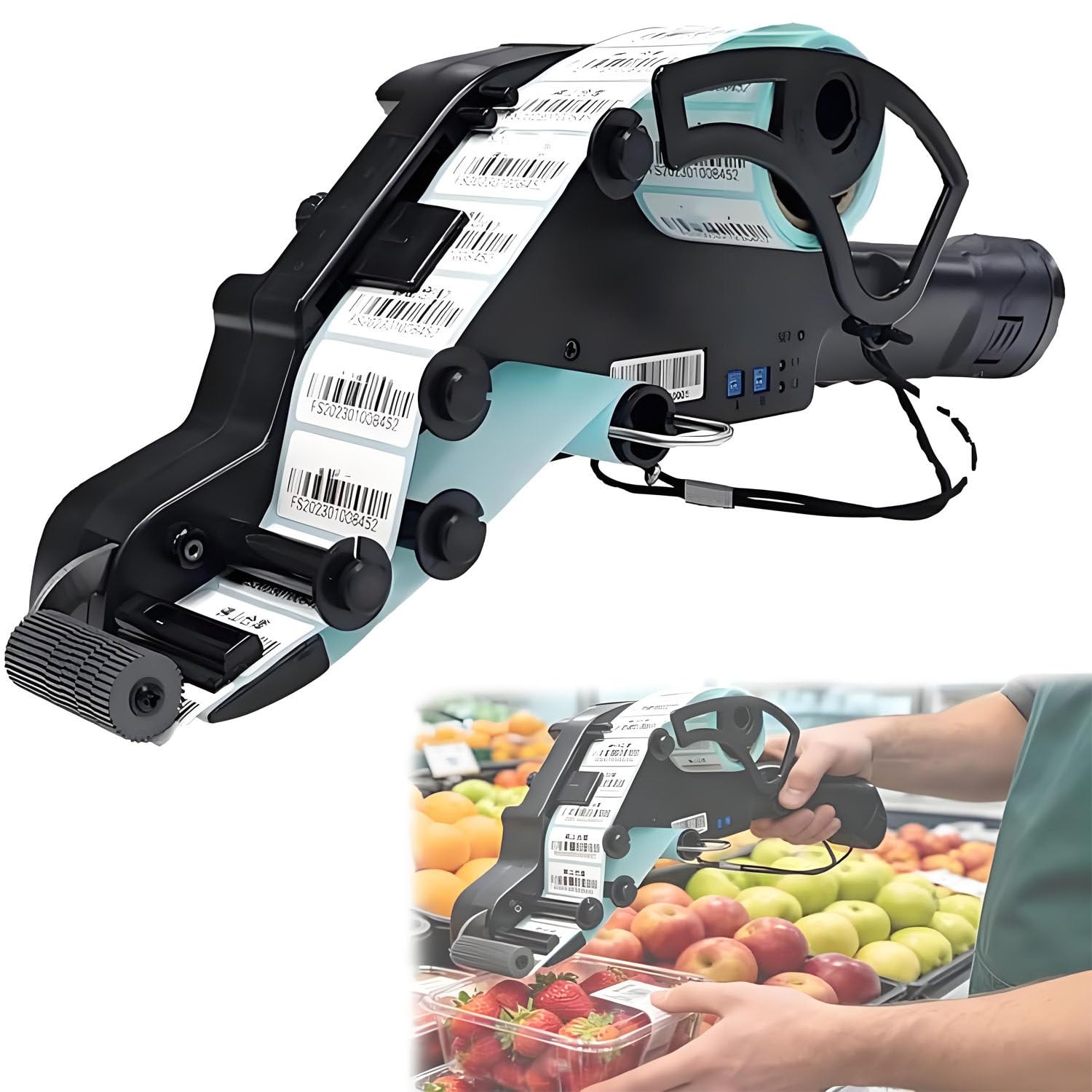 Etichettatrice elettrica Portatile, Larghezza Etichetta 15-40 mm, Lunghezza erogazione 15-60 mm; per logistica, Magazzino e Applicazione di Etichette su imballaggi. 40mm