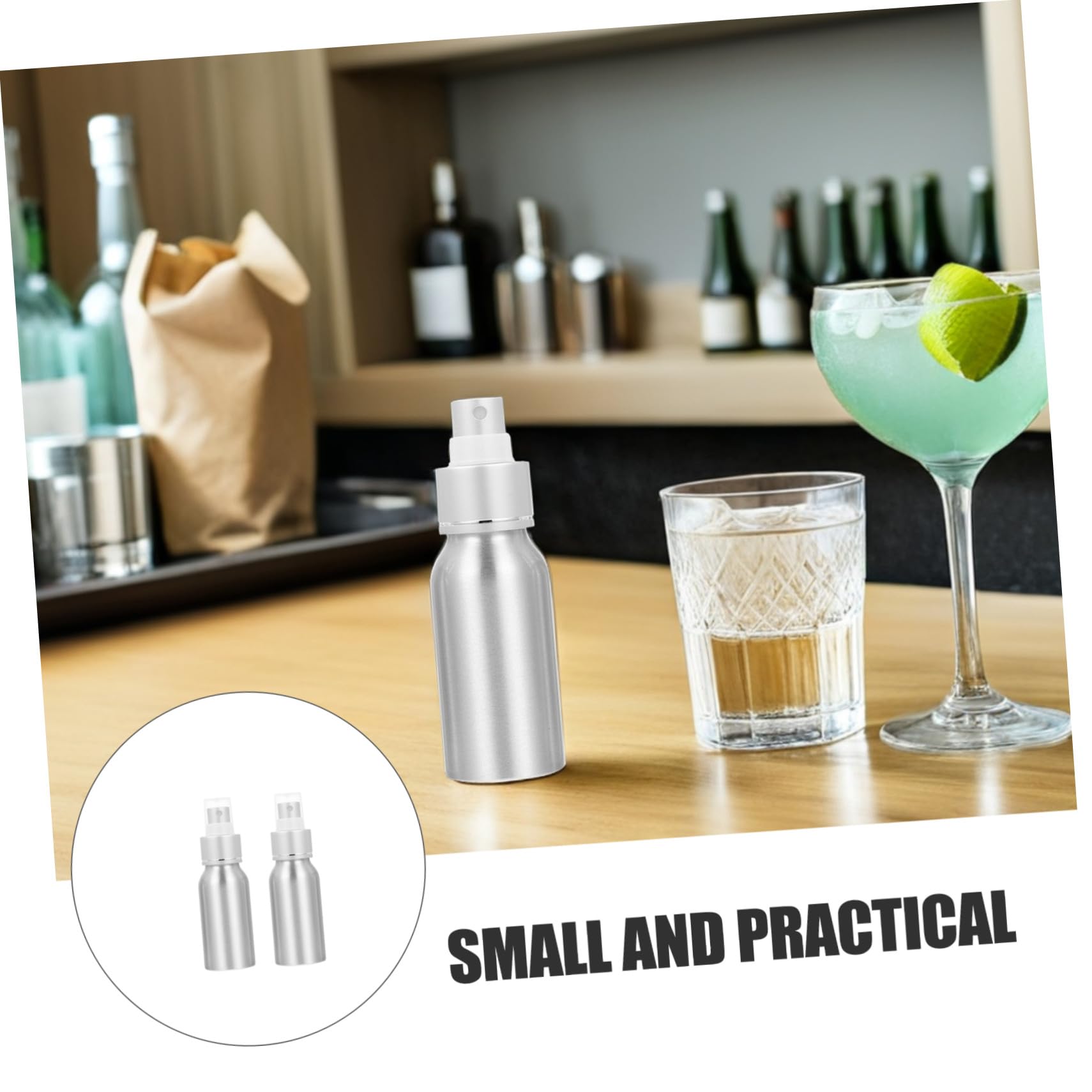 Supvox 2 Stück Wiederbefüllbare 50ml Cocktail Sprühflaschen aus Aluminium und Pp Tragbare Bitterflaschen für Zuhause und Reise Silberfarbene Leere Flüssigkeits Sprayer