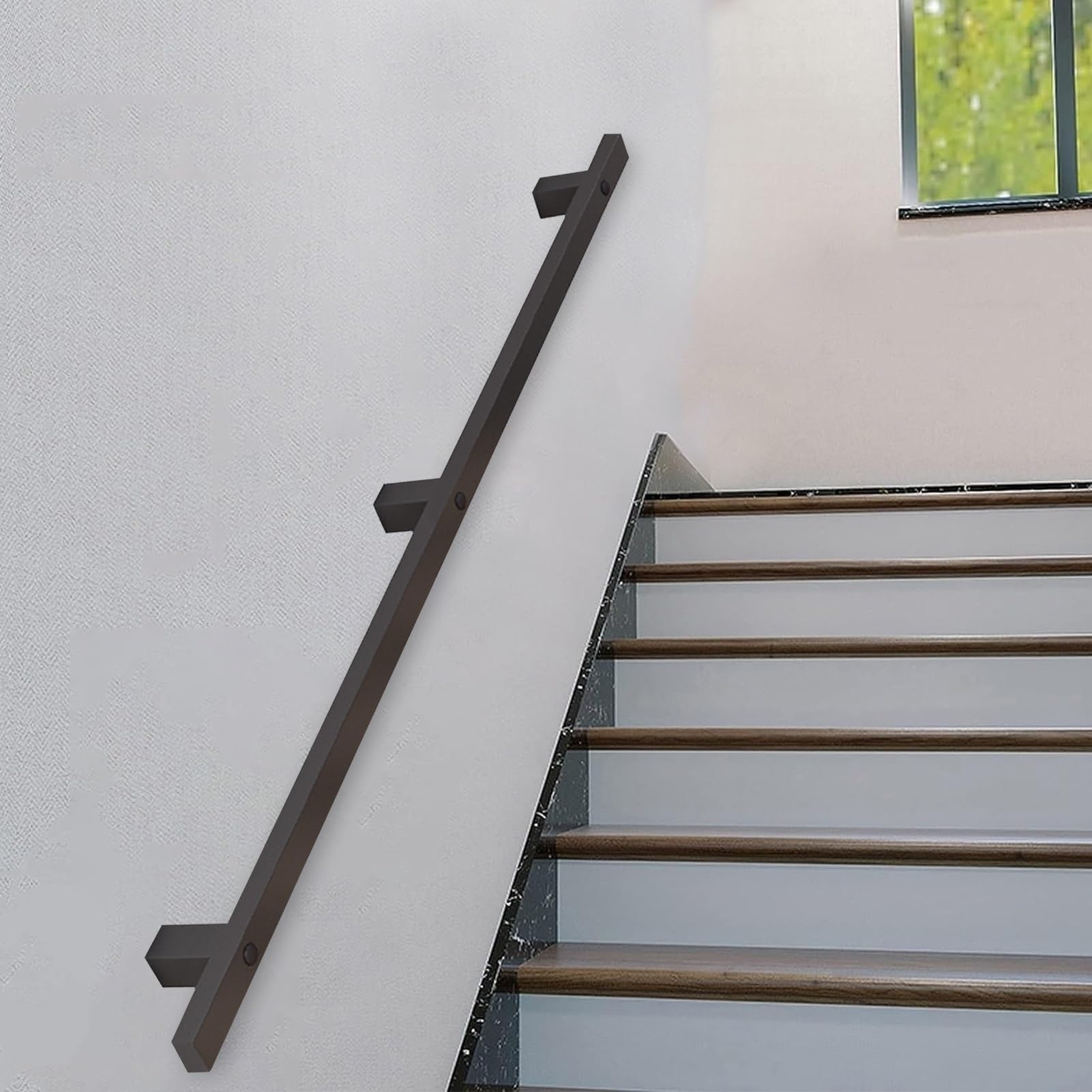 Kit de barre d'appui pour rampe d'escalier – Fixation murale antidérapante pour marches d'intérieur/extérieur, finition mate, supporte 200 kg, 5,2 m de long, complet avec fixations