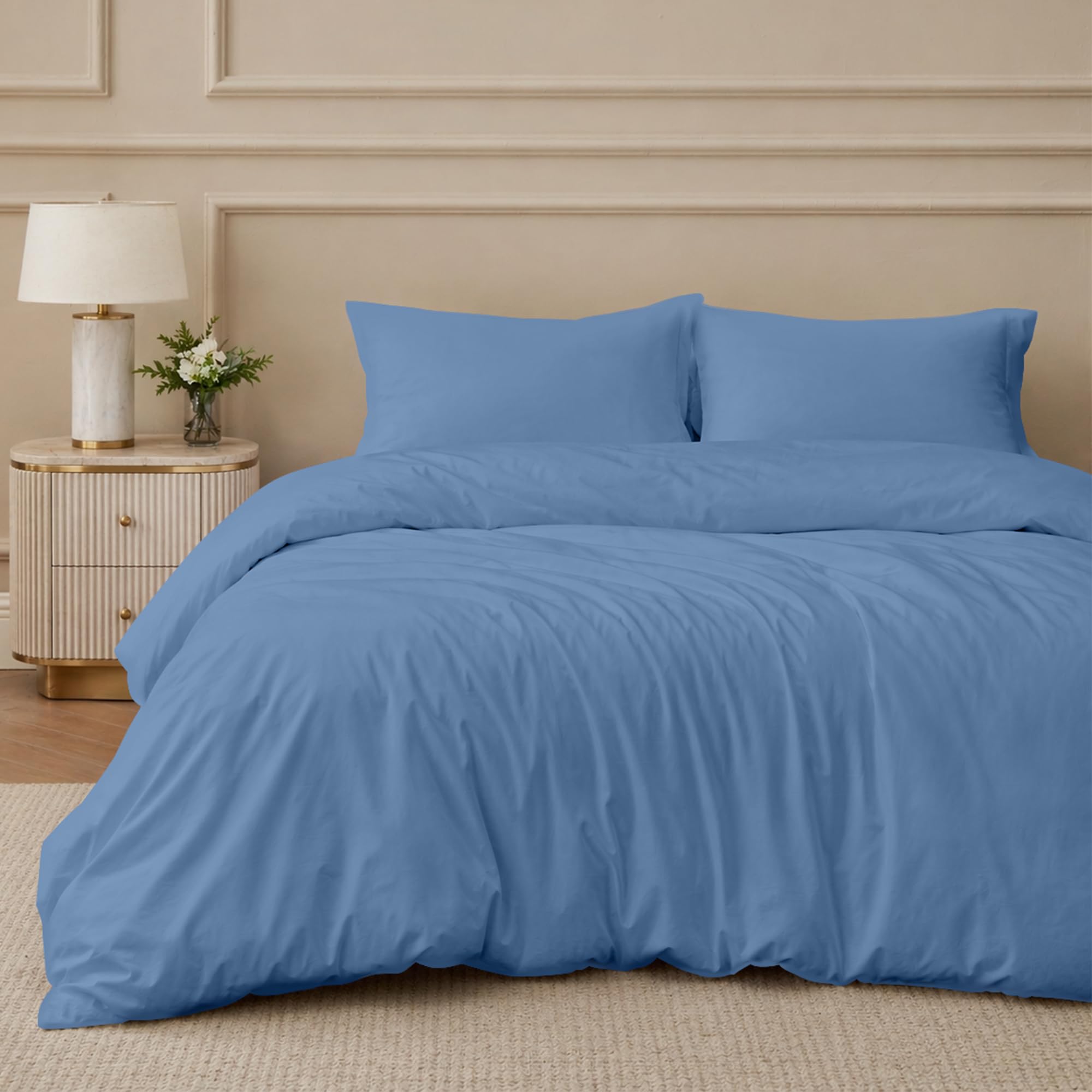 EGYPTO Microfibre Duvet Cover Set – Hypoallergenic & Breathable Double Duvet Cover with 2x Pillowcases – Soft & Lightweight Sky Blue Bedding Set – Button Closure Design – (Double 200x200cm)