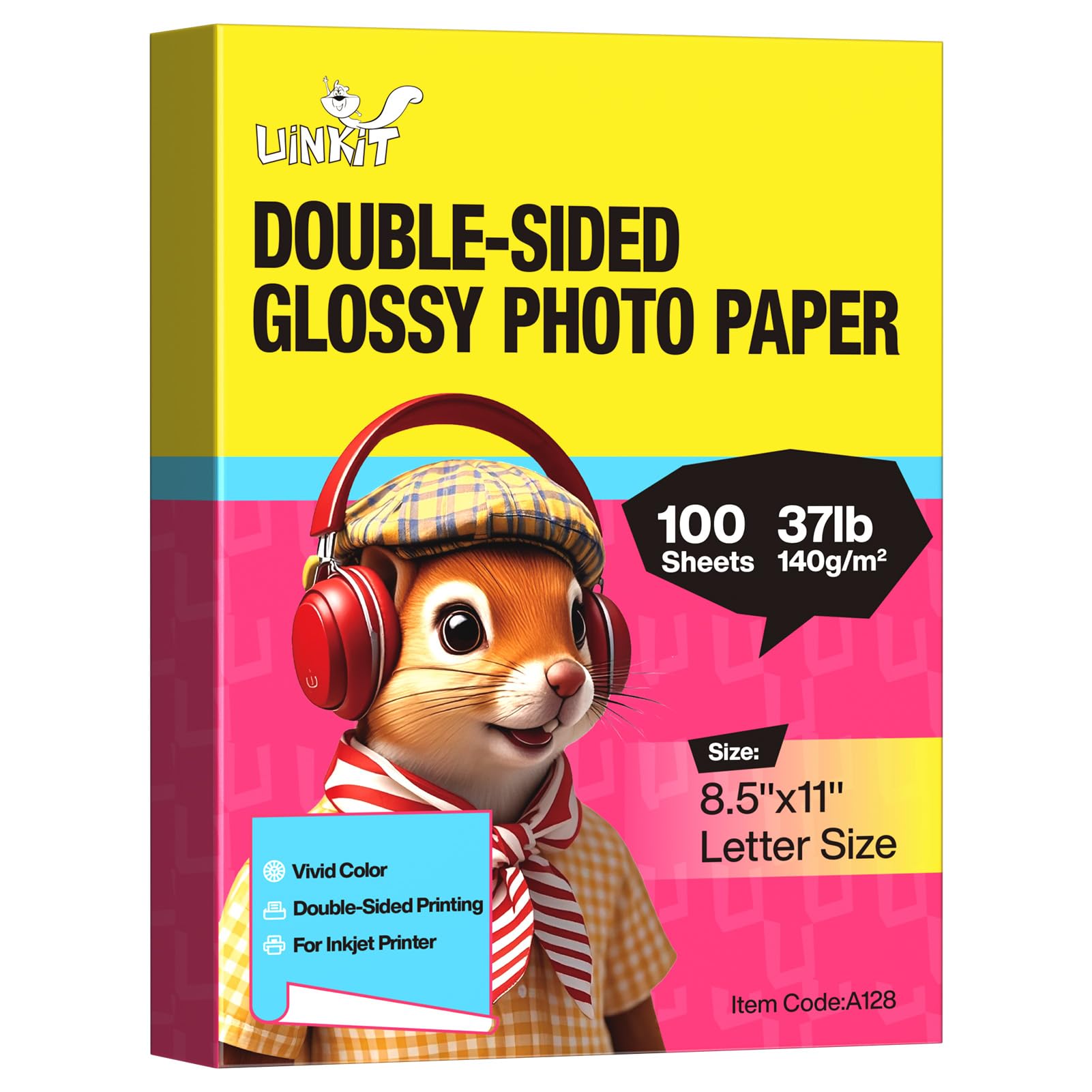 Uinkit Broschürenpapier, glänzend, doppelseitig, Fotopapier, 8,5 x 11 cm, Tintenstrahldrucker, 140 g/m², dünne Tinte, für Foto, Bild, Flyer, Kalender, Zeitschriften, CDs, Titelbuchstaben (100, 21,6 x