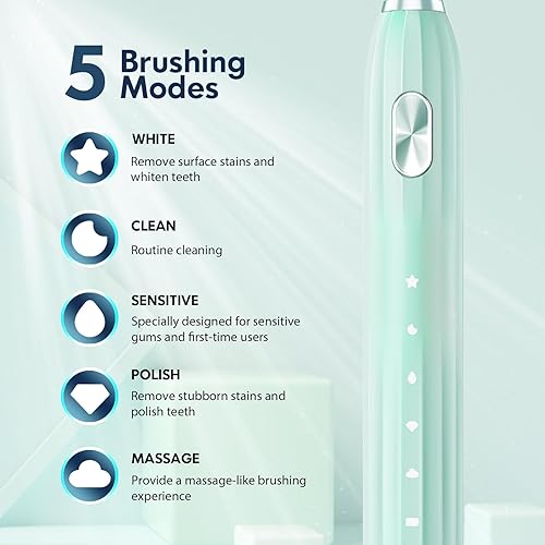 Vista 34 de Cepillo de dientes eléctrico para niños, cepillo de dientes sónico recargable, cepillo de dientes ultrasónico con temporizador, 8 cabezales