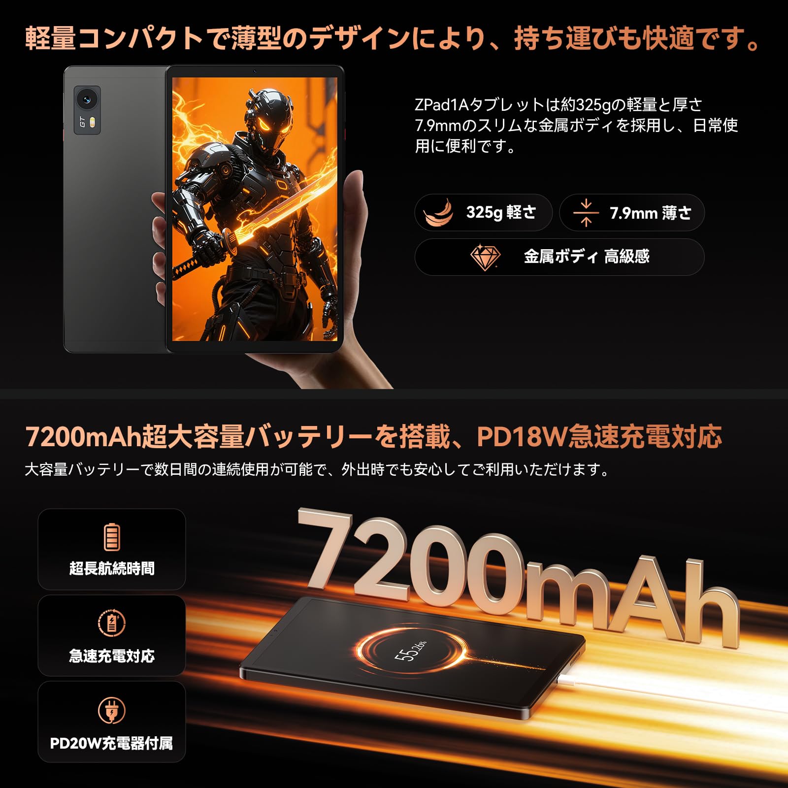 タブレット8.8インチAndroid16 SIMカード対応ケースとフィルム