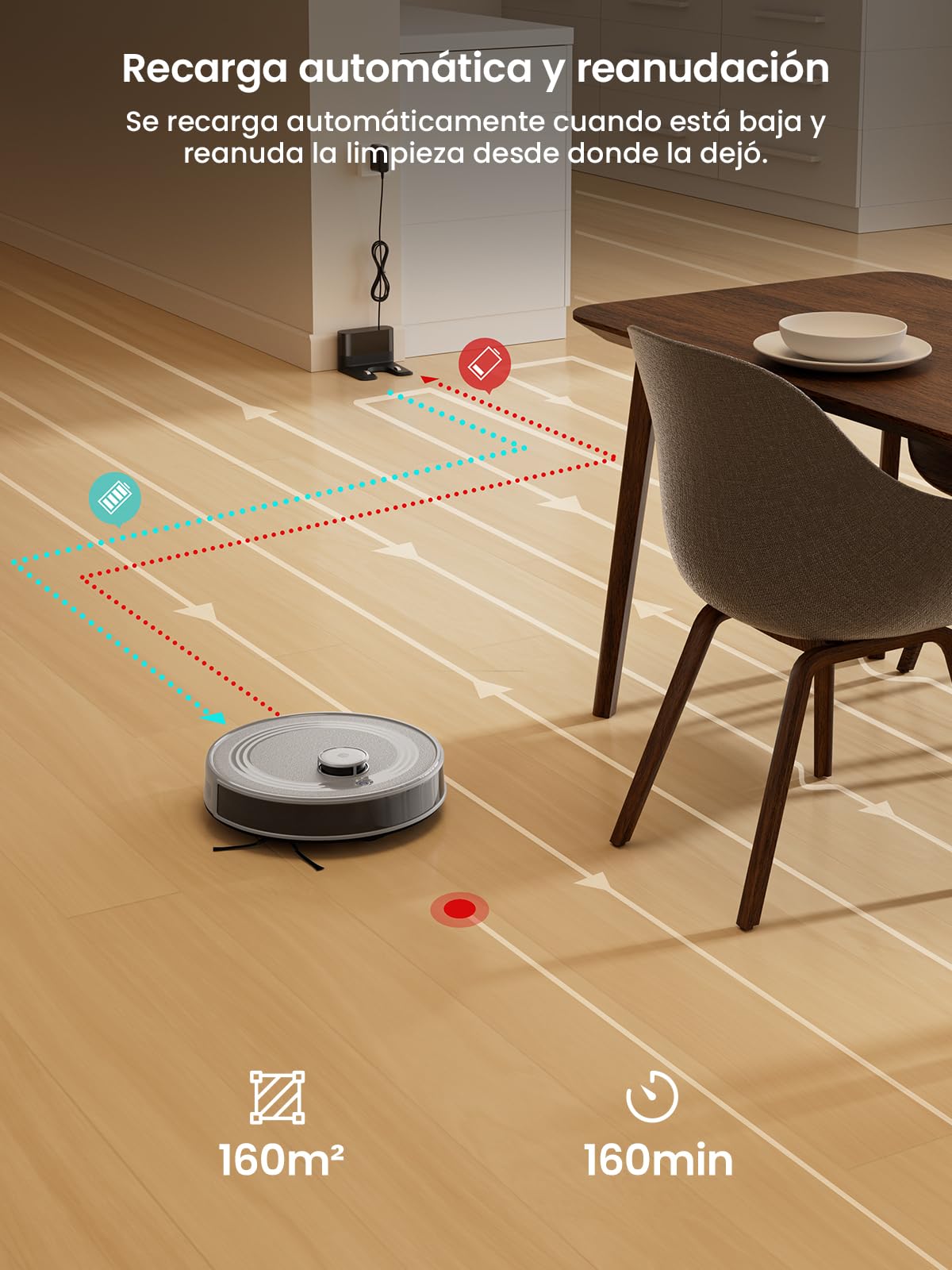 Lefant M2 Robot Aspirador y Fregasuelos 6000Pa, 160min Automático,Navegación Láser, Evitación PSD, Limpieza Personalizada, App/Alexa/WiFi, Ideal para Limpiar Mantas y Pelos Mascotas