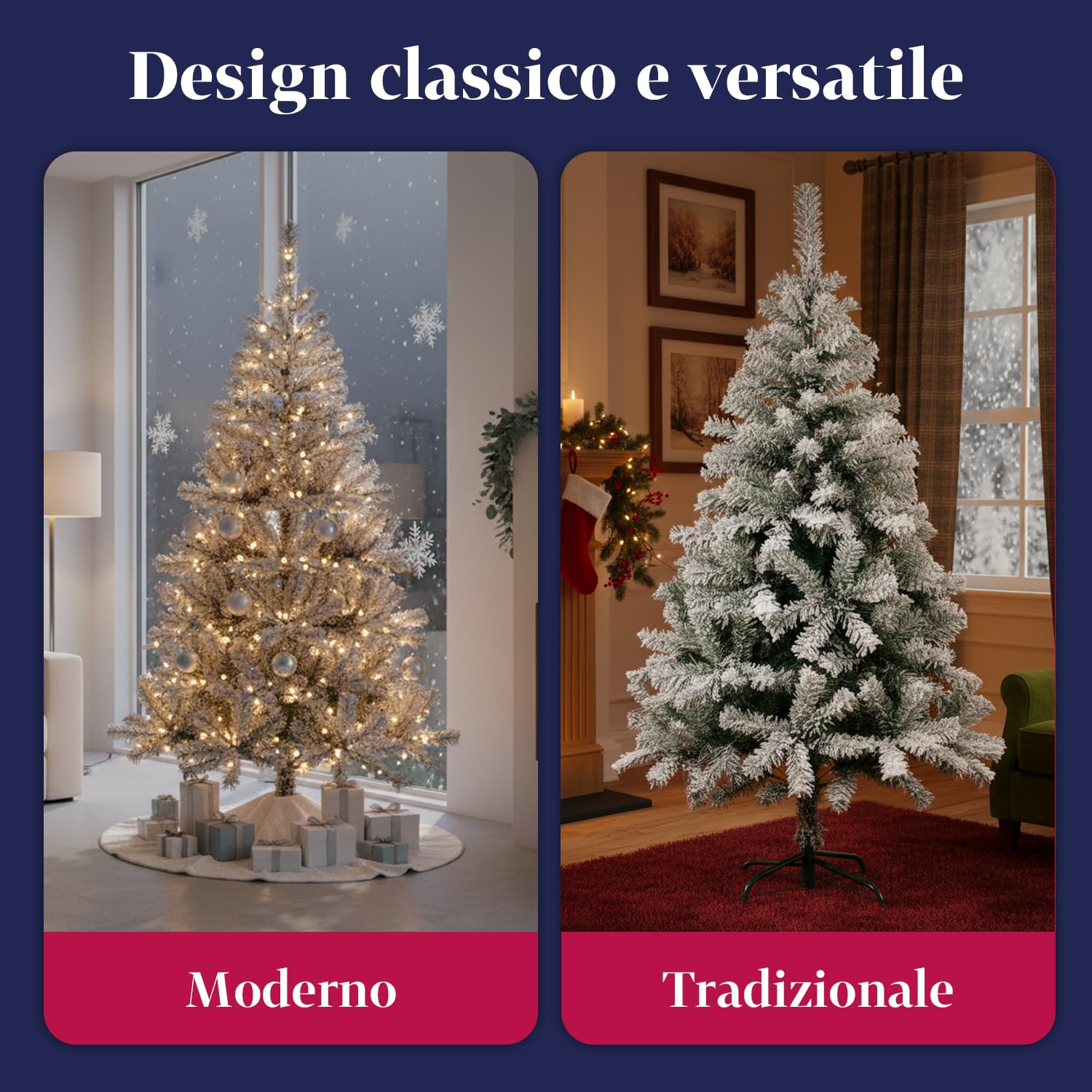 Albero di Natale Artificiale Innevato di 210 cm con 1078 Rami. Perfetto per Interni, Pronto per Essere Decorato con Luci e Ornamenti Natalizi con Base in Metallo e Innesto Facile Ø 110 cm