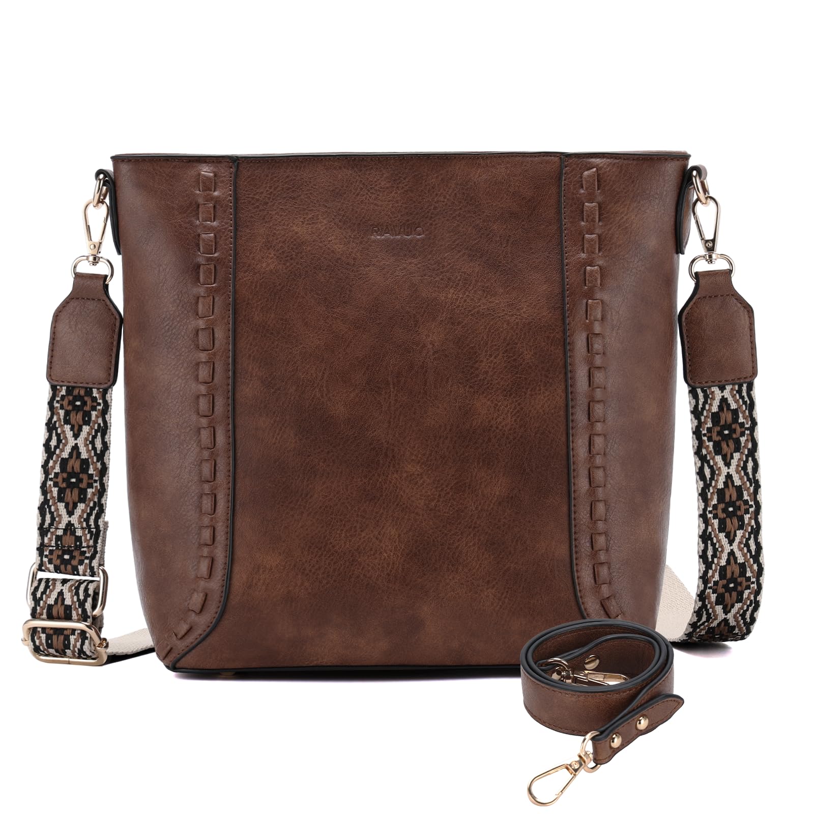 RAVUO Bolso Bandolera Mujer, Grande Bolso Cuero Mujer Bolso Hombro de Piel con 2 Correas Ajustable Crossbody Bag Bolso Shopper para Diario Viaje