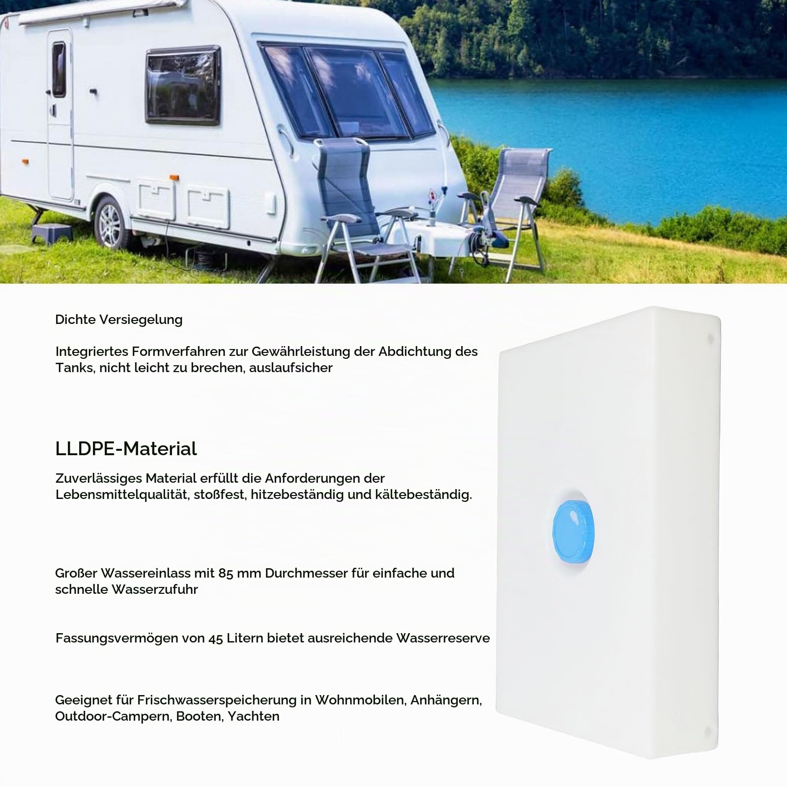 Tbest Wohnmobil-Wassertank, 12 Gallonen, RV-Wassertank, Lebensmittelecht, Versiegelt, 27,56 X 19,69 X 5,51 Zoll, Frischwasserbehälter für Wohnmobile, Anhänger, Wohnmobile, Boote, Yachten