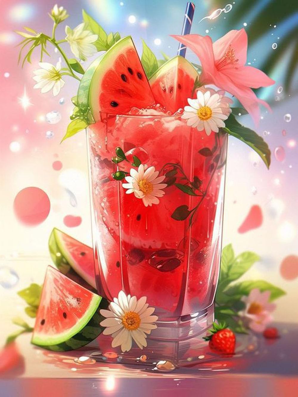 LEADINTOP ダイヤモンドアート スクエアビーズ 夏 カップ 30x40cm 四角いビーズ ダイヤモンドペインティング スクエア アートセット ビーズアート モザイクアート 人気 子供 大人 初心者 装飾 DIY 手芸 キット
