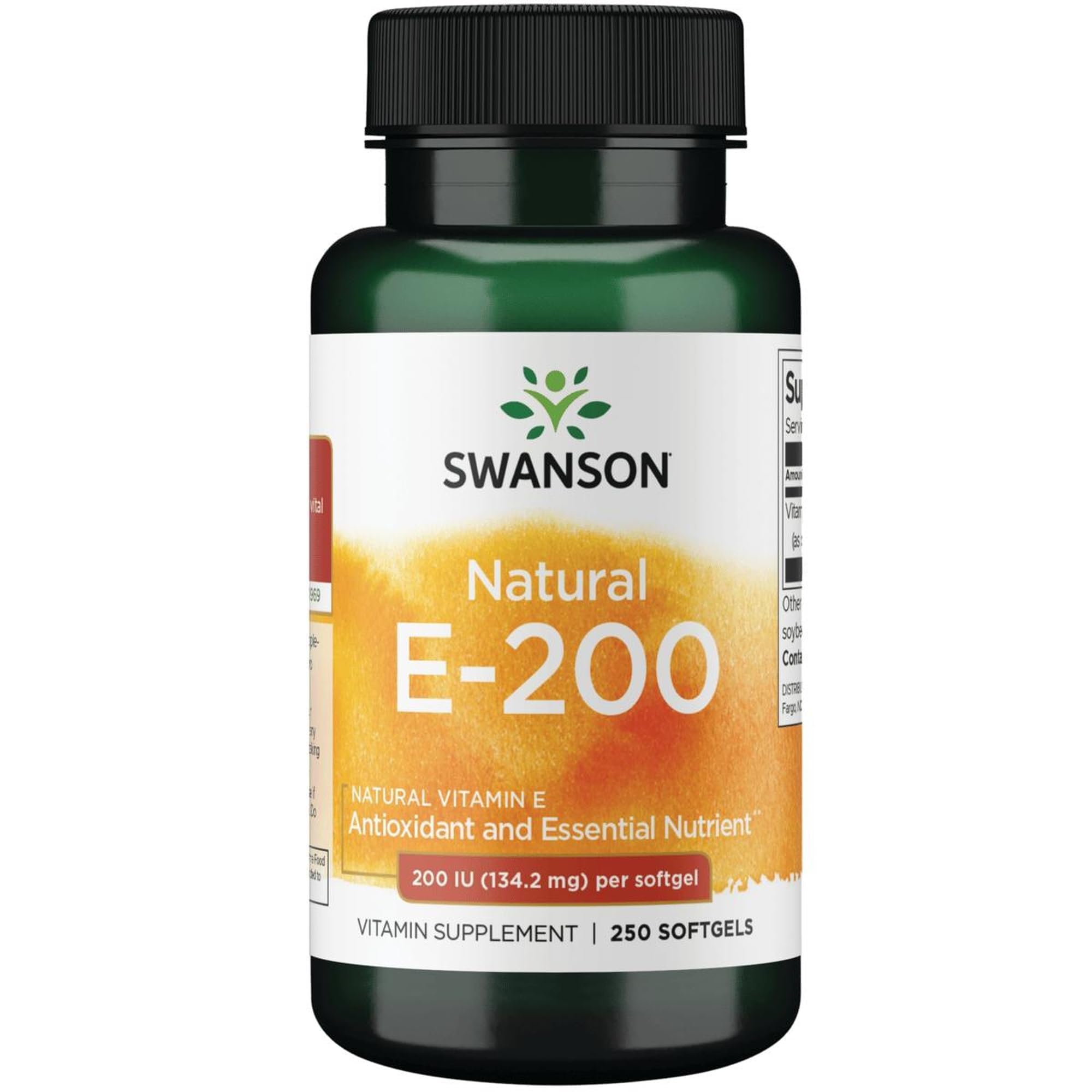 Swanson Vitamin E Heart Health and Tissue Protection 200 IU, 250 Softgels 250 Count (Pack of 1)