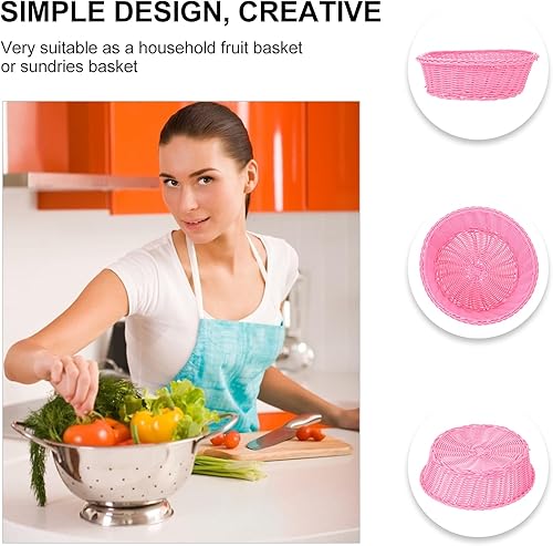 Miniatura 5 de ABOOFAN Cesta de fruta tejida de ratán redondo para pan, tazón de mimbre pequeño, contenedor de almacenamiento de alimentos, bandeja para servir