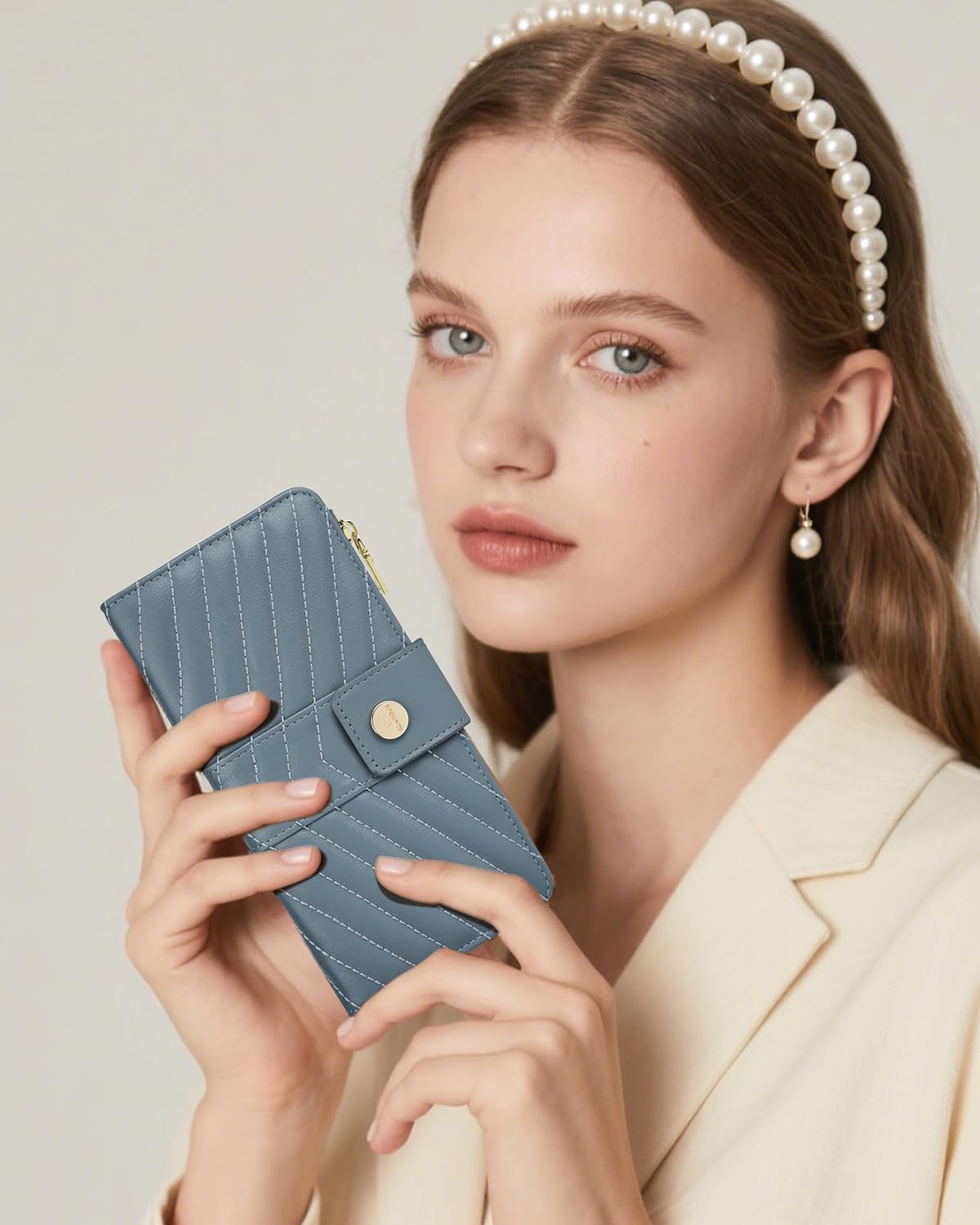 Women Wallet RFID Blocking Trifold Wallet Slim Leather Wallet Large Capacity Credit Card Holder Thin Wallet with Zipper Pocket - Image 7