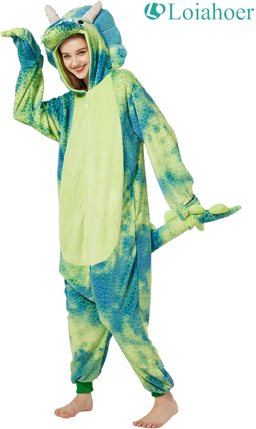 Unisex Tie-dye Triceratops Dragon Onesie Costume Pajamas,Halloween Cosplay Costume Christmas Pajamas Hooded Zipper - Image 2
