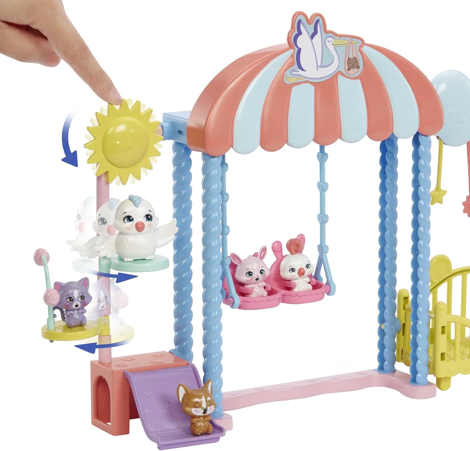 Enchantimals Doll and Accessories, Darling Daycare Playset, Starley Stork Doll, Bouncer and 4 Baby Bestie Animal Figures, Crib and More, Baby Best Friends, Kids Gifts, HLH23