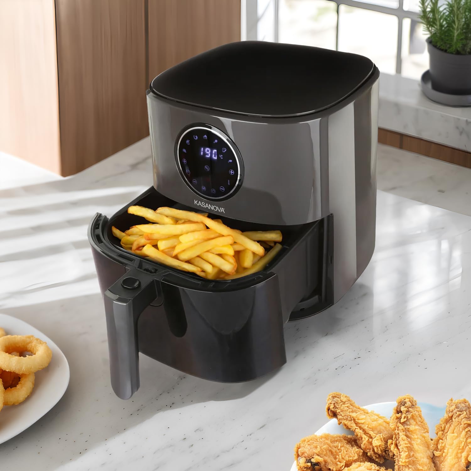 Friteuse à Air Numérique 5L 1500W - Cuisson Sans Huile, 7 Programmes, écran Tactile, Gris