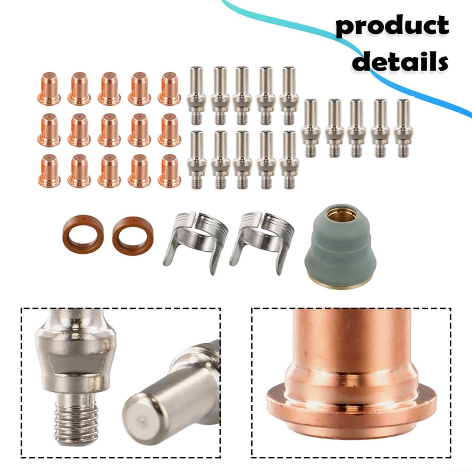 35-teiliges Plasma-Schneidbrenner-Verbrauchsmaterial Set für IPT-60 PT-60 IPT-40 PT-40, 15 Elektroden 15 Düsen 1 Schutzkappe 2 Abstandshalter 2 Wirbelring