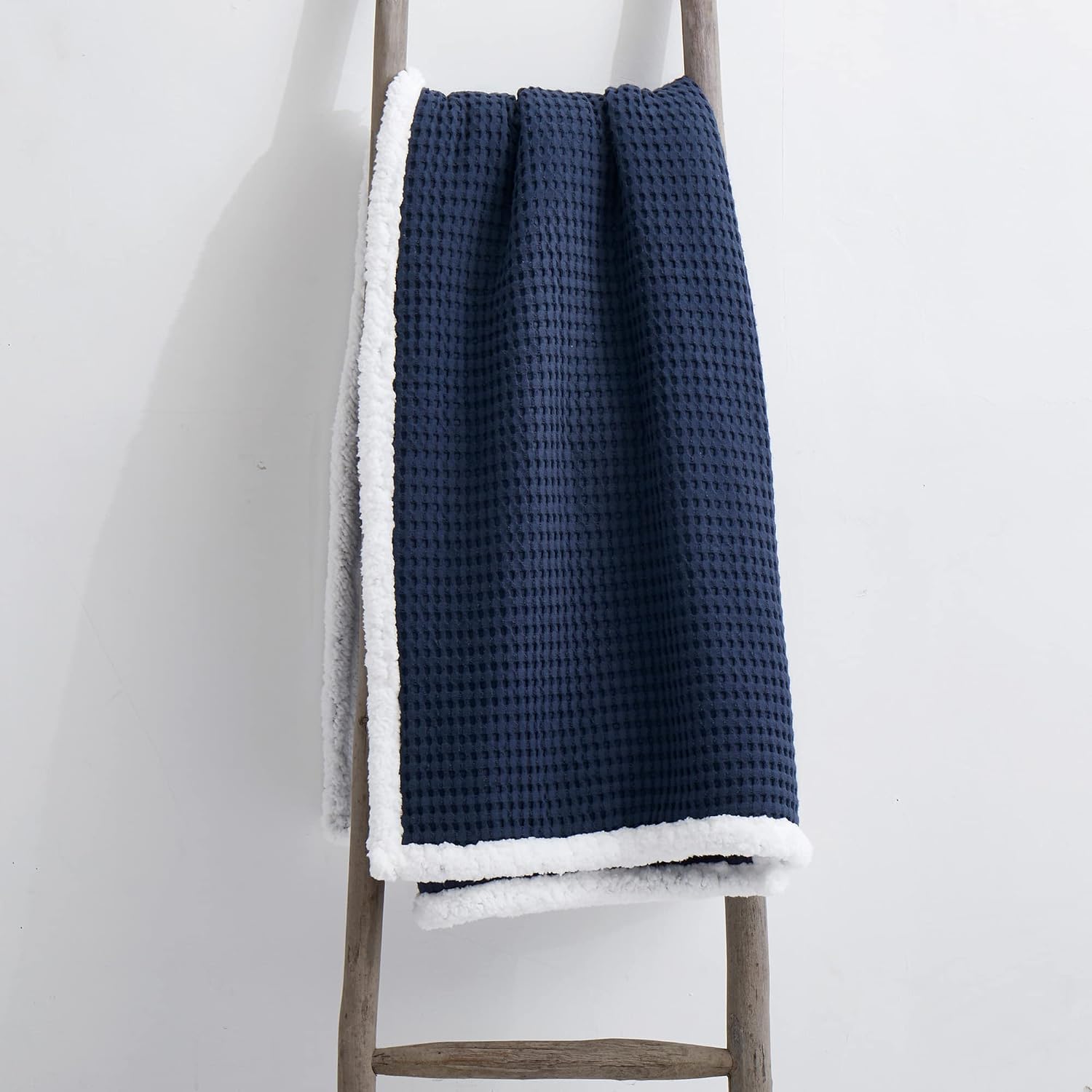Levtex Home - Mills Waffle - Sherpa Throw - Navy Cotton Waffle - Quilt Size (50x60in.)