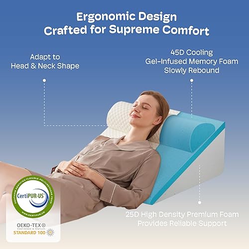 Miniatura 4 de Almohada de cuña de cama de 7.5 pulgadas para dormir con reposacabezas, juego de almohadas de cuña para después de la cirugía, reflujo ácido, alivio