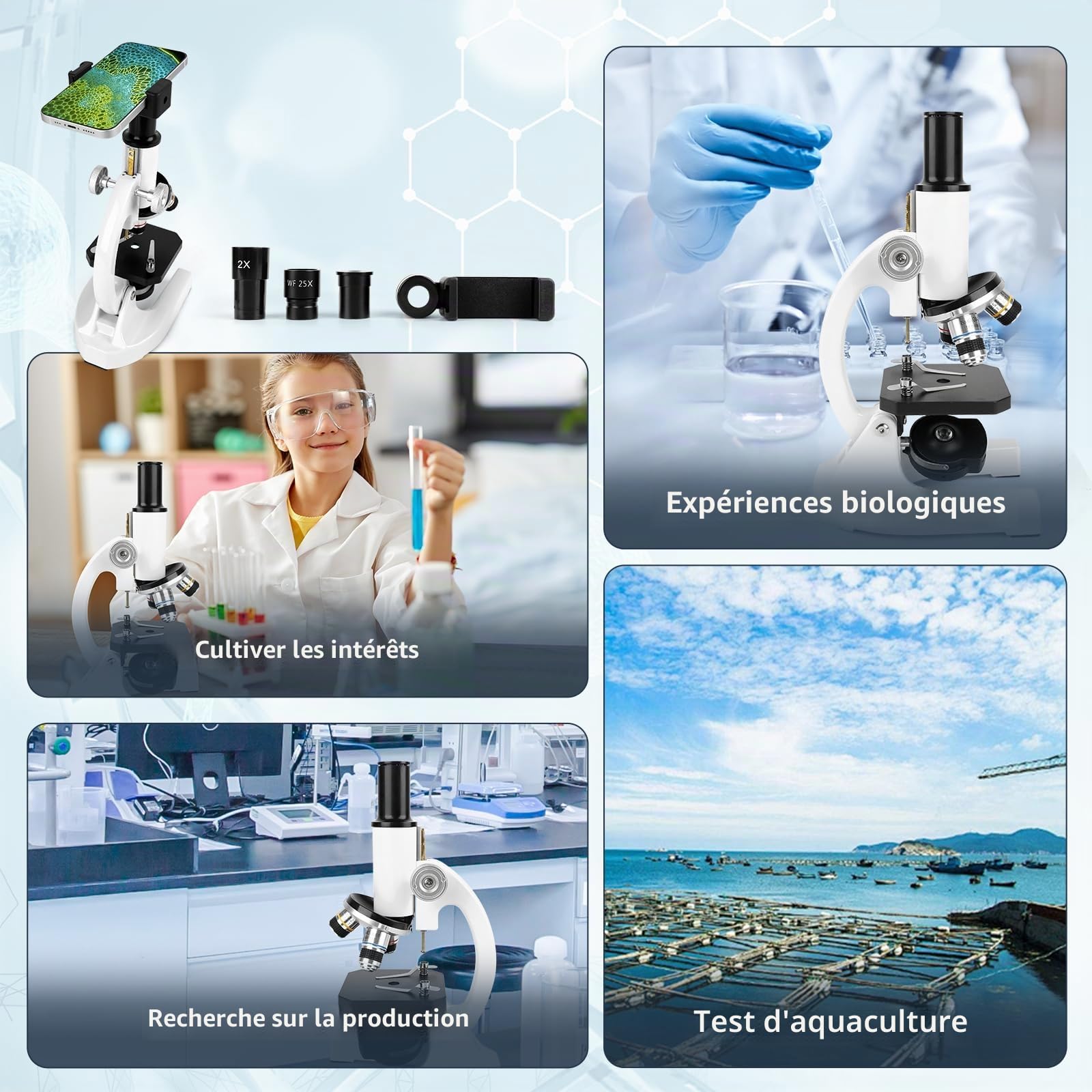 Microscope pour étudiants adultes 40-2000x Microscope avec 10x | Microscope avec oculaires 25x, lentilles d'objectif 4x10x40x et une loupe 2x, microscopes pour adultes