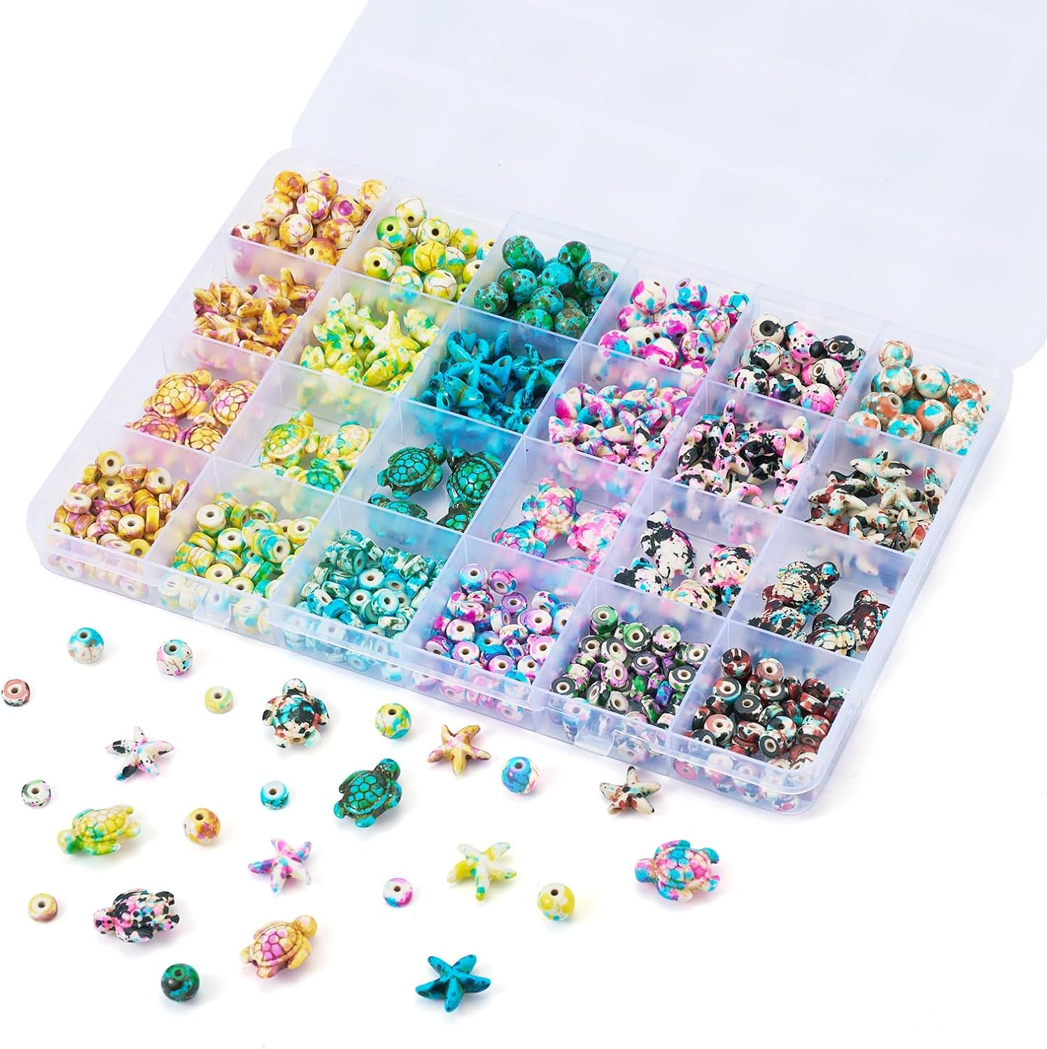 Cheriswelry 570Pcs DIY Summer Beach Beads Kit for Friendship Bracelet Sea Star Turtle Turquoise Bead Round Rondelle Spacer Beads Mixed Color 6-6.5mm for Ocean Jewelry Making Bracelet Necklace Earring - Image 7