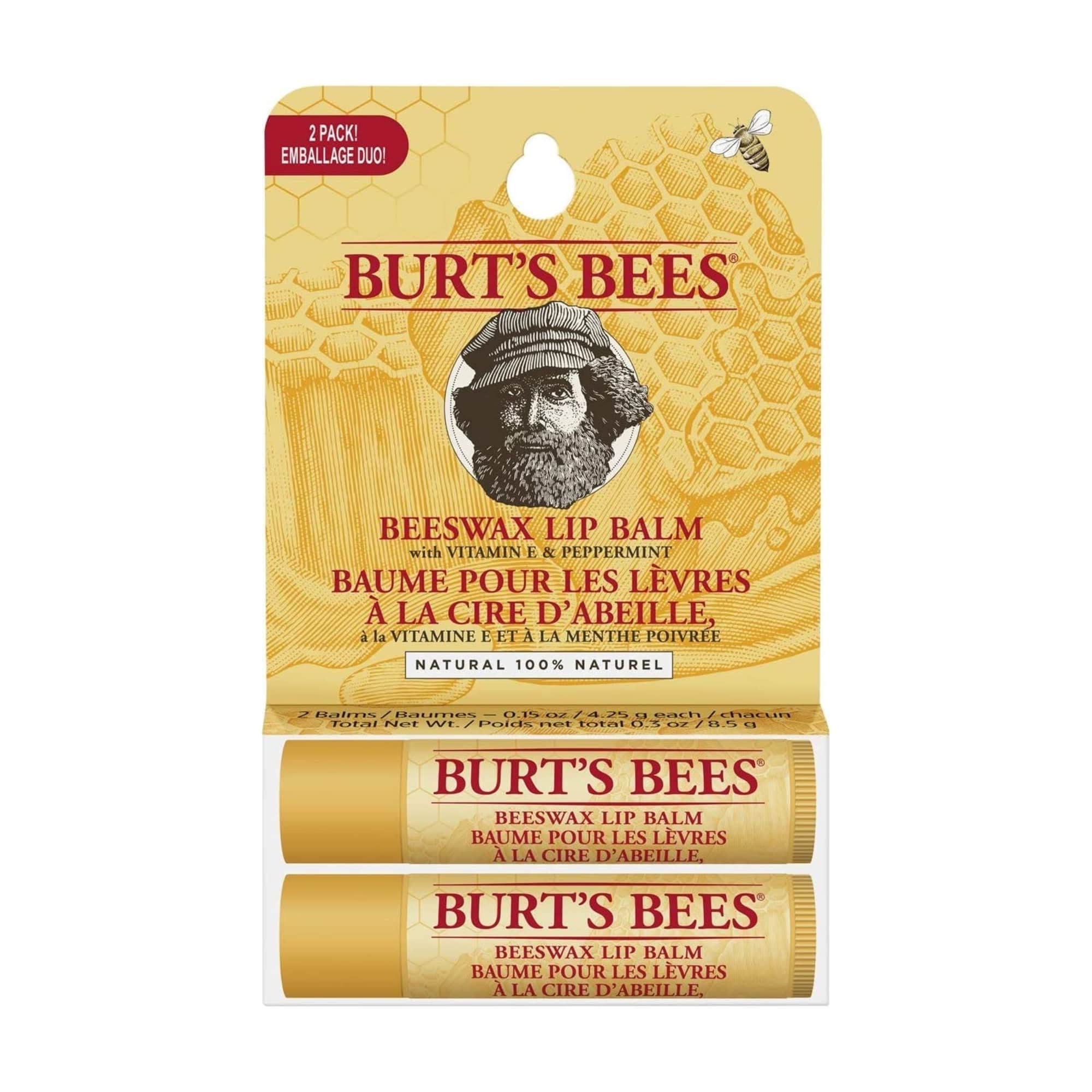 Burt's Bees Balsamo per Labbra, Confezione Multipla Doppia da 4.25 g, con Cera d'Api e Vitamina E