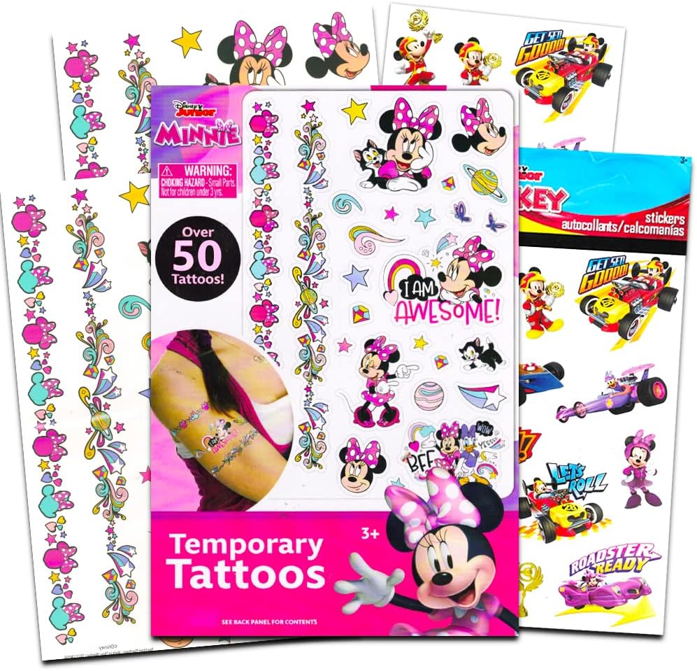 DisneyMinnie Mouse Tattoos Party Favor Set -- 50 Disney Temporary Tattoos Featuring Minnie Mouse, Mickey Mouse, Daisy Duck and More with Stickers and Album