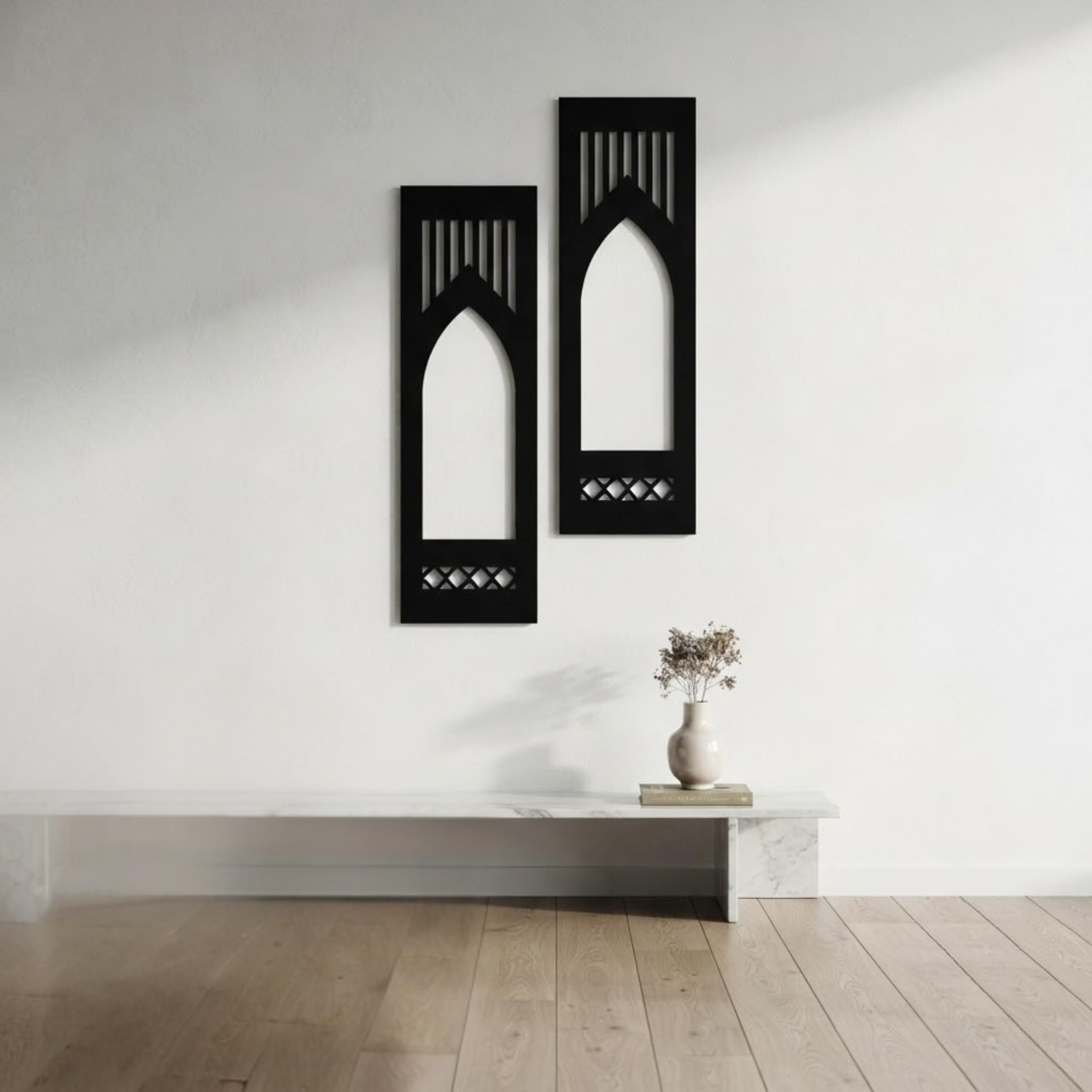Creative Arts n Frames Set of 2 Wall Décor Hand Crafted Wooden Wall Mirror Panel or Jharokha for Living Room Bedroom Lobby Modern Wall Panels for Wall Decor (4x13 inch) (Jharokha 1 4x13 inch Mirror)-image-1