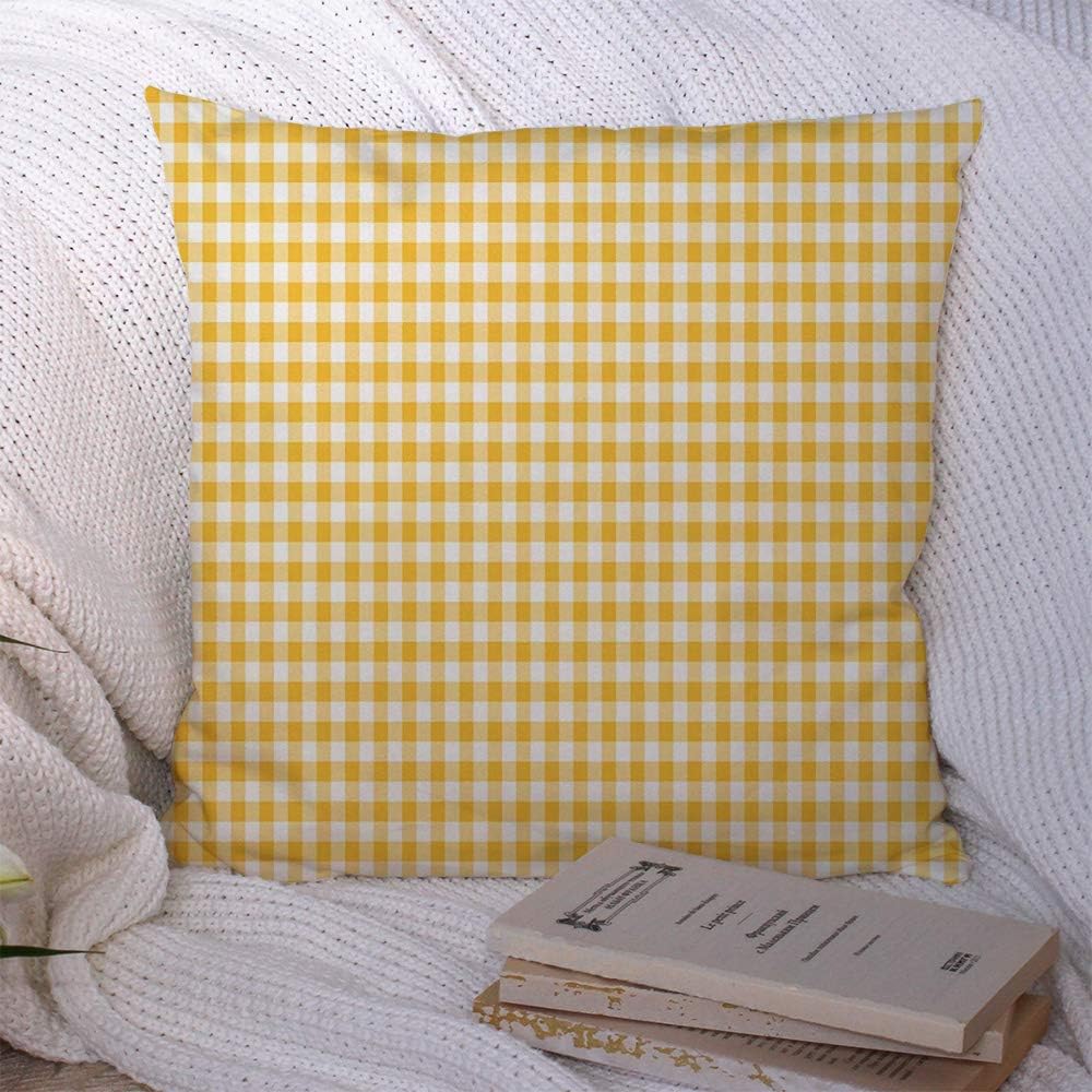 Decorative Pillow Covers Polyester Dark Yellow Check White