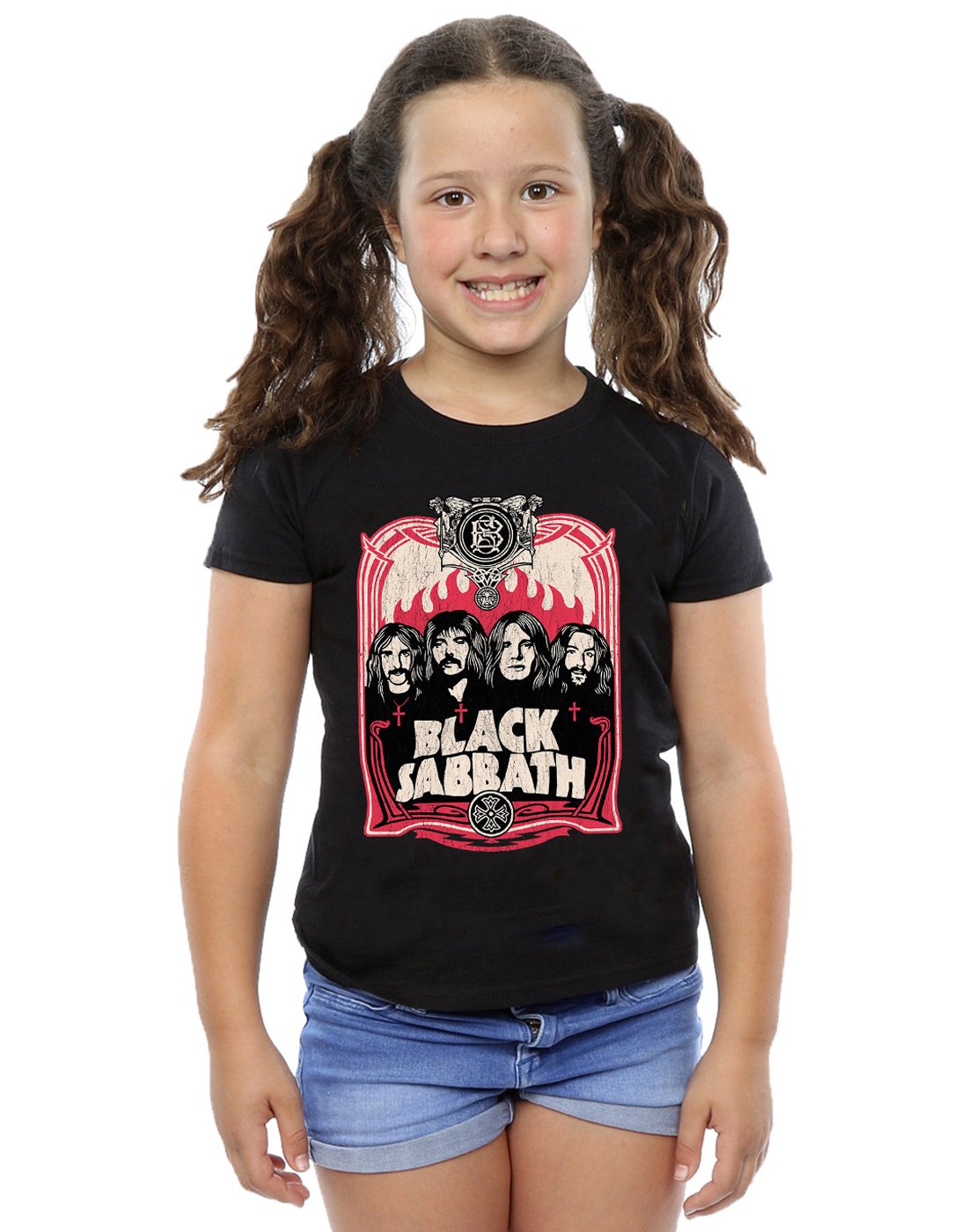 Absolute Cult Black Sabbath Girls Skull Crest T-Shirt Black 7-8 Years