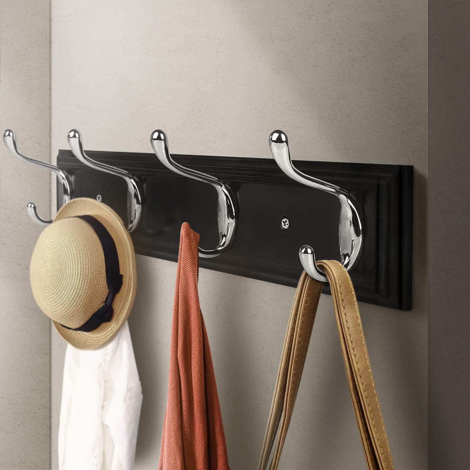 Wall Mounted Coat Hanger, 4 Hooks for Coats, Keys, Bags - Heavy Duty Zinc Alloy, Versatile for Entryway, Bedroom, Kitchen, Mudroom - Black image 4