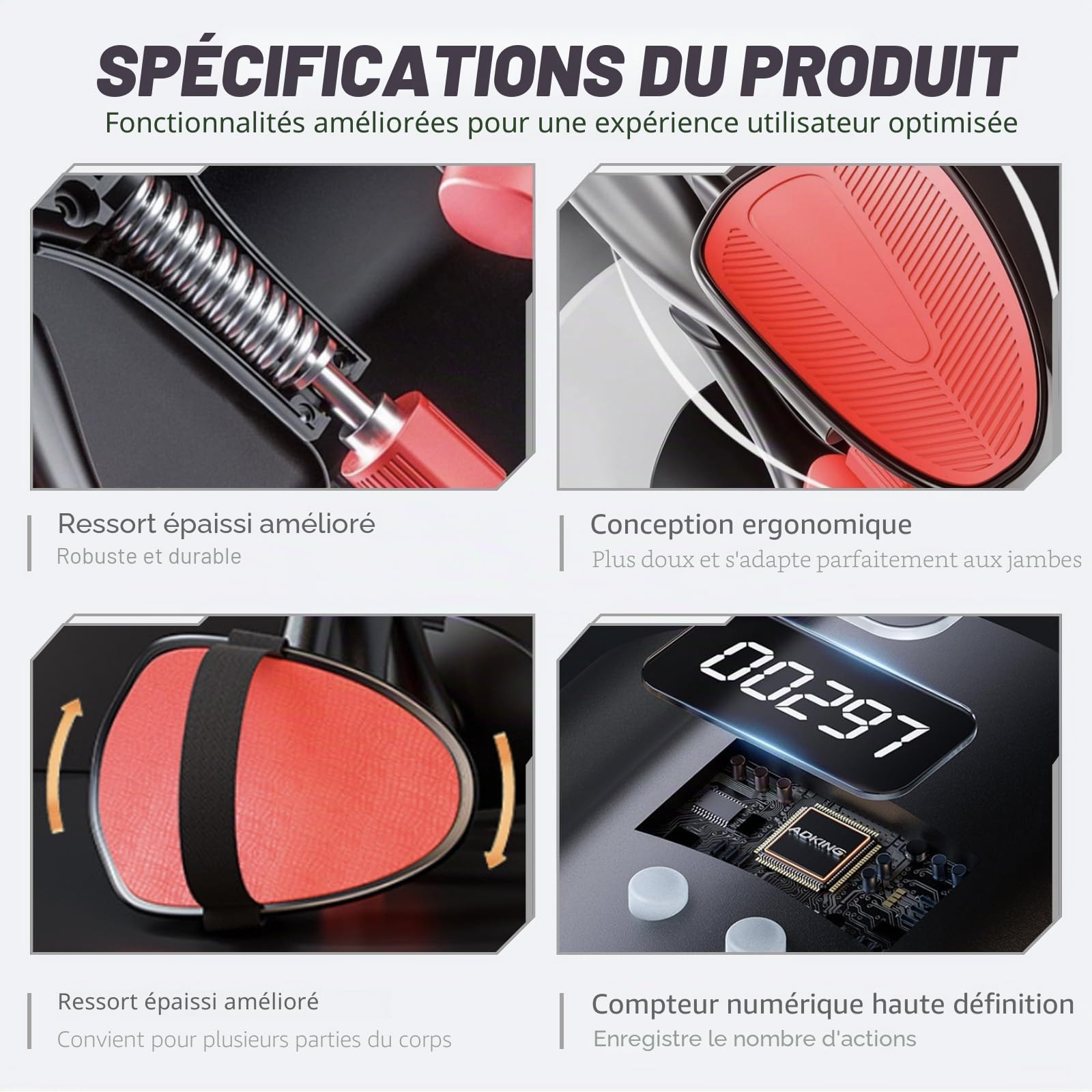 Entraîneur de plancher pelvien à résistance réglable avec compteur, maître de cuisse de 45 kg pour exercices intérieurs de cuisse, hanches et Kegel, équipement d'entraînement à domicile pour homme et