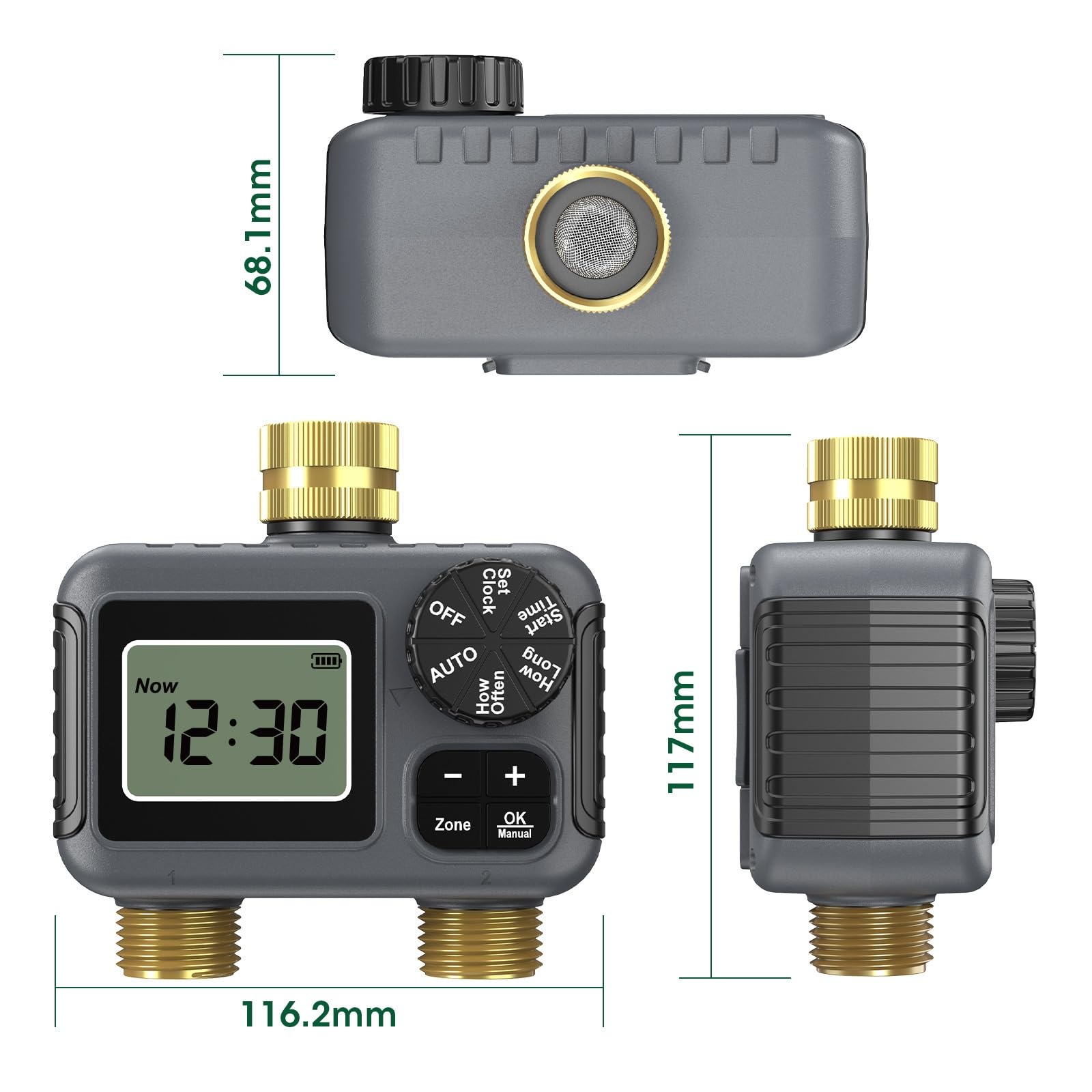Temporizador Riego, Temporizador De Riego Inteligente con Dos Salidas, Programador Grifo Agua Automático, Manguera para Jardín Y Exterior, 2 Uds para Jardín