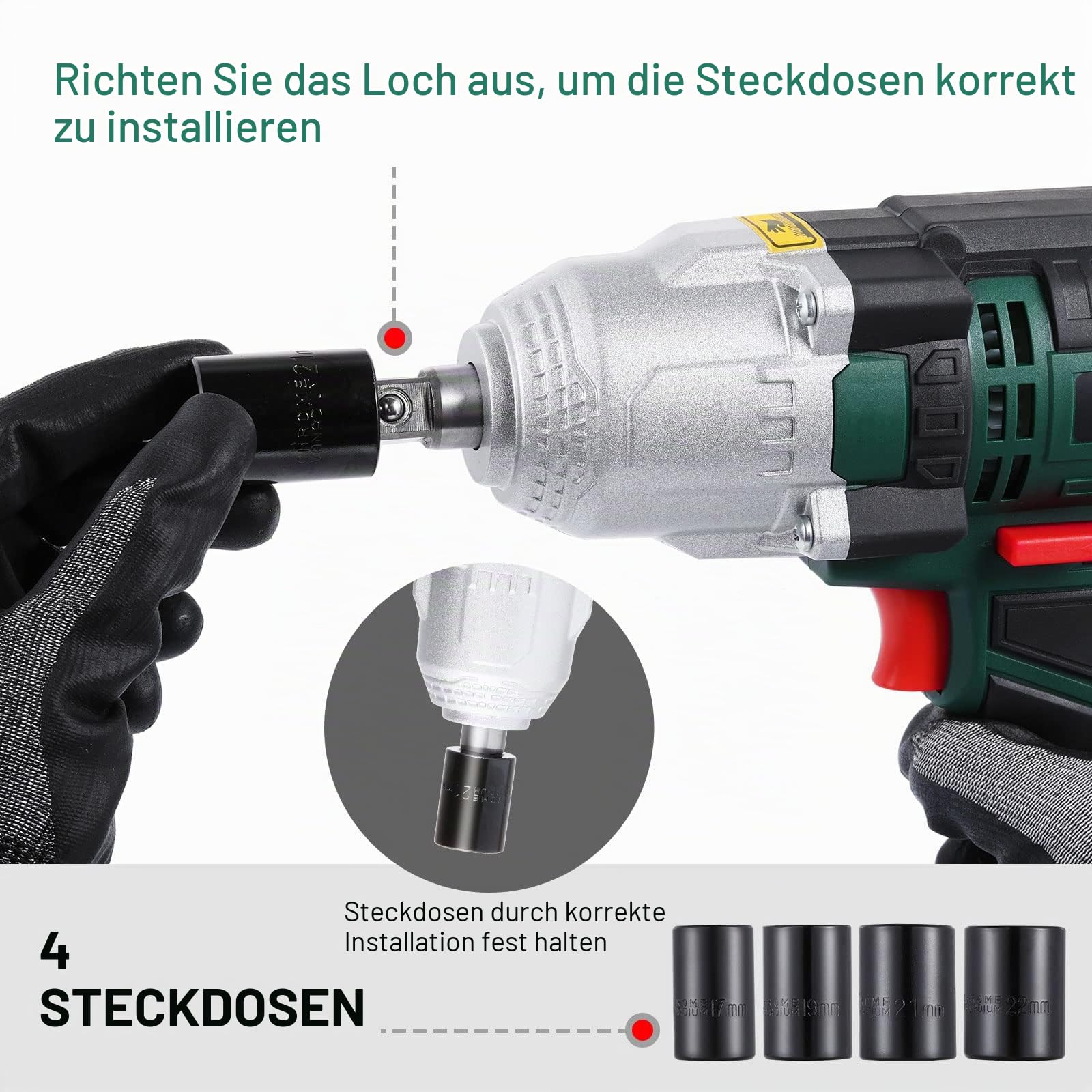POSENPRO Schlagschrauber 550 W, Drehmoment 500 Nm, Softgrip, Rechts-/Linkslauf, 3.800 1/min, 1/2" Werkzeugaufnahme, inkl. 4 Stecknüsse & Transportkoffer
