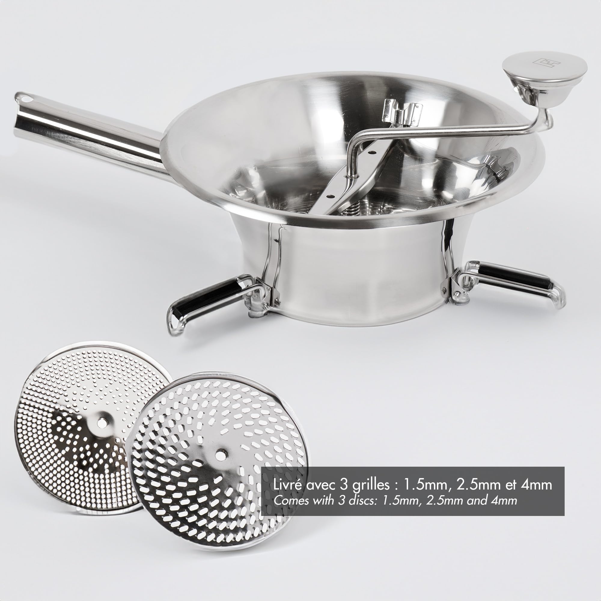 LA BONNE GRAINE - Moulin Passe-Légumes Ø 24 cm Inox - Purée, compote, coulis - 3 grilles
