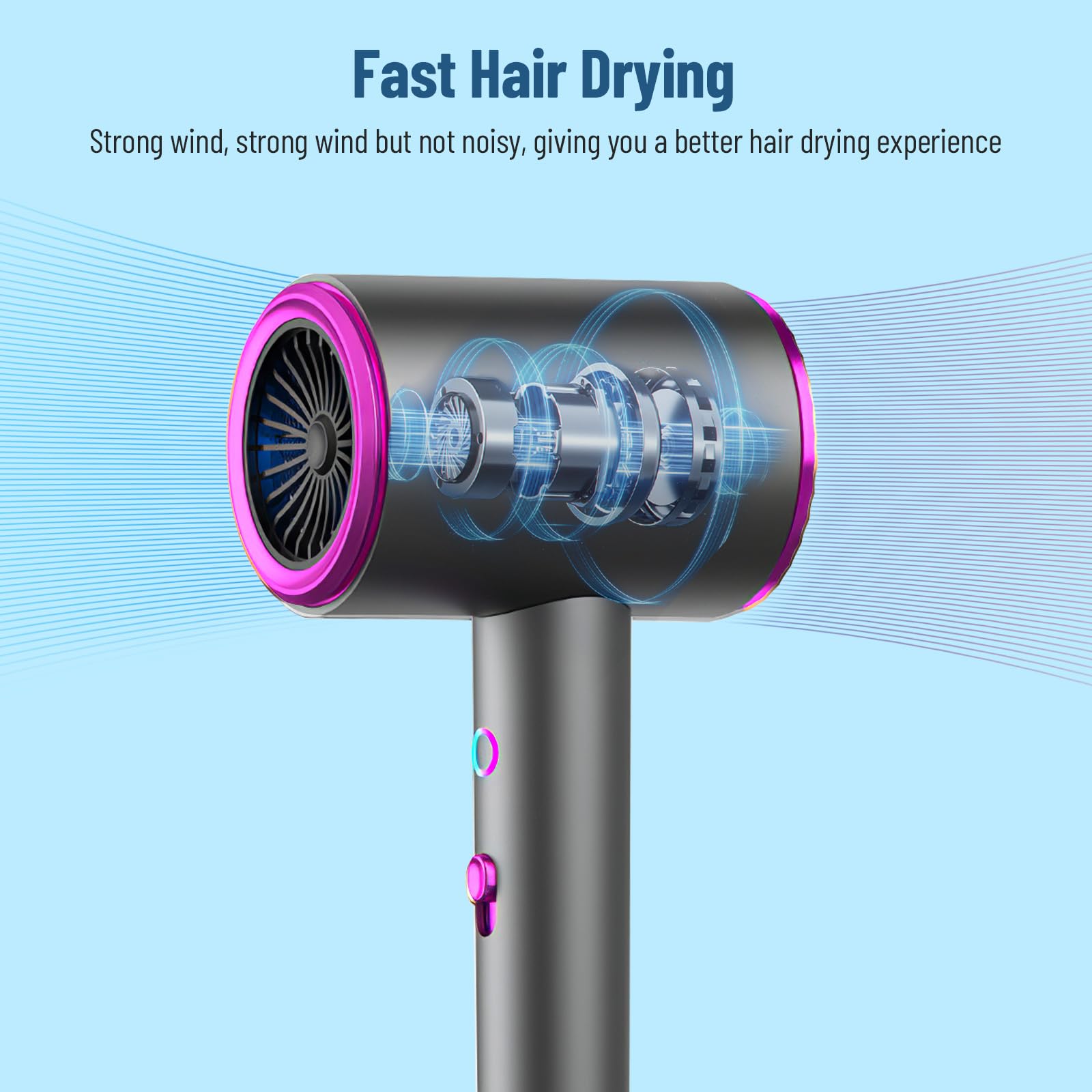 Sèche-Cheveux Professionnel IONIQUE 2400W, Moteur AC Silencieux, Séchage Rapide, 3 Températures, avec Diffuseur & Concentrateur, Léger pour Voyage, Anti-Frisottis pour Cheveux Bouclés/Fins/Épais