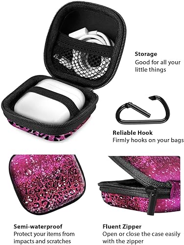 Vista 14 de WIRESTER Funda portátil inalámbrica para auriculares, bolsa de almacenamiento de auriculares, soporte para auriculares con mosquetón negro Brillo