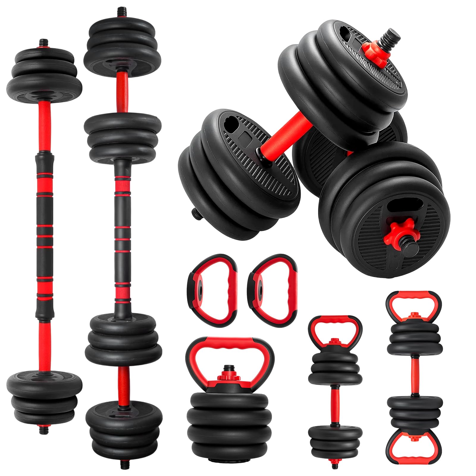 4-in-1 verstellbares Hantelset Kurzhantel Langhantel Kugelhantel Liegestütz Griff Gewichtsscheiben Set Krafttraining Hanteln Fitness Heimtraining Home Gym Gewichte Set