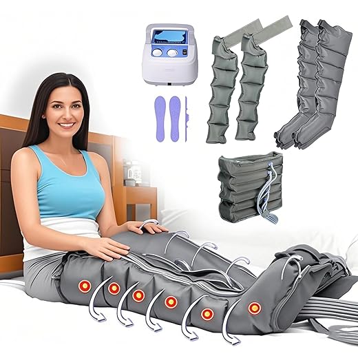 Pressure Therapy Total Lymphatic Drainage, Body Pressure Therapy Legs and Belly Machine for Pressotherapy at Home, 6 Air Chambers Lymphatic Drainage Arms Professional Pressotherapy Machinery