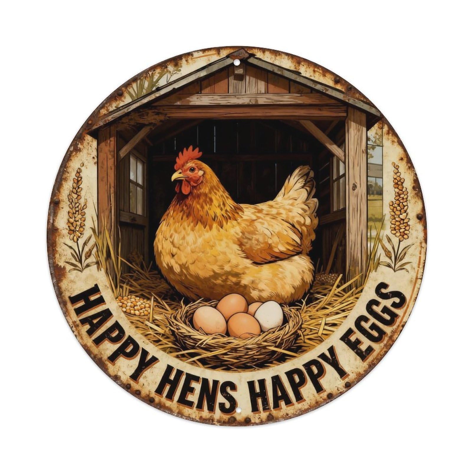 Happy Hens Happy Eggs Metal Tin Sign Plaque